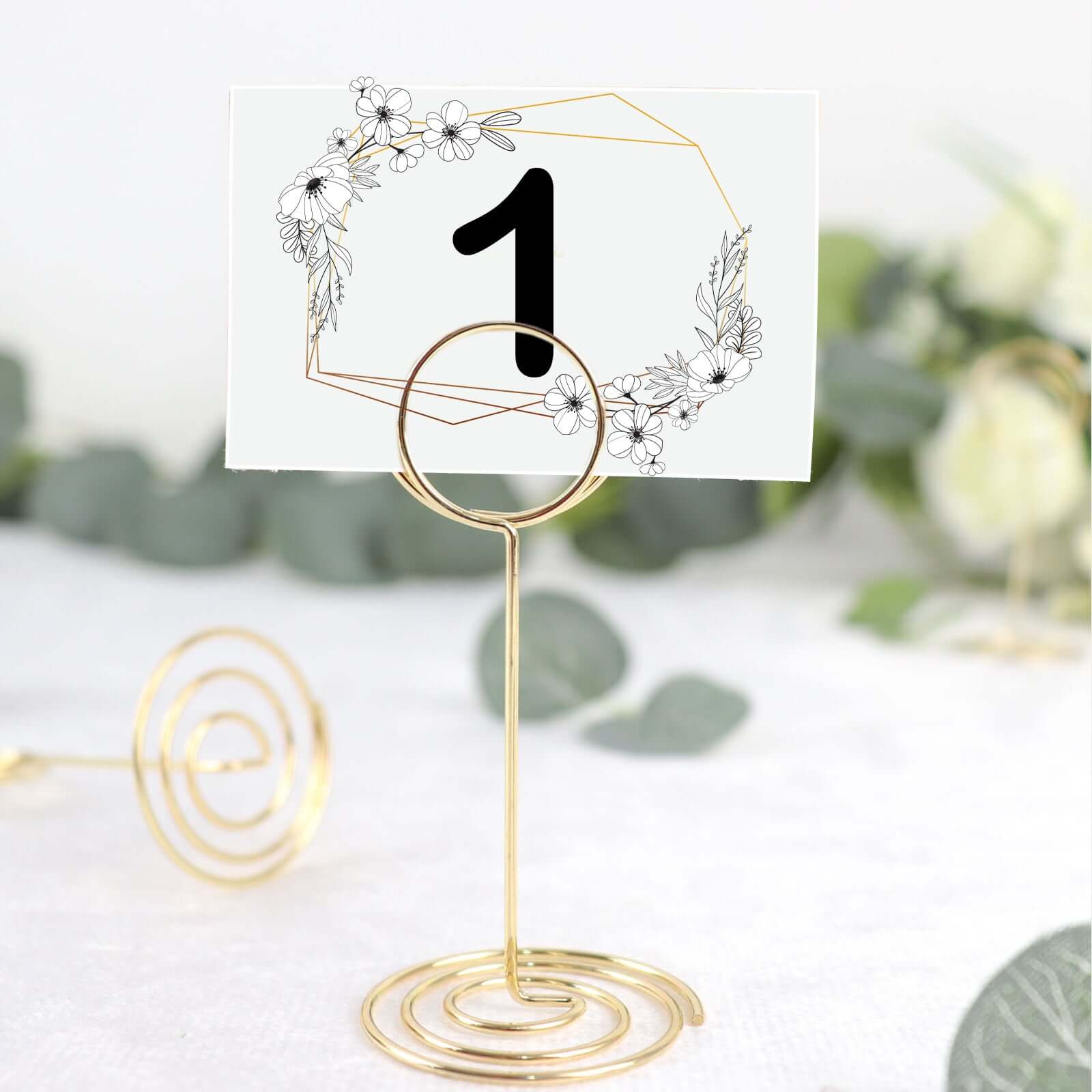 10-Pack Metal Card Holder Stands Mini Circle Hoop Design Gold - Table Number Stands and Wedding Place Card Menu Clips 3.5