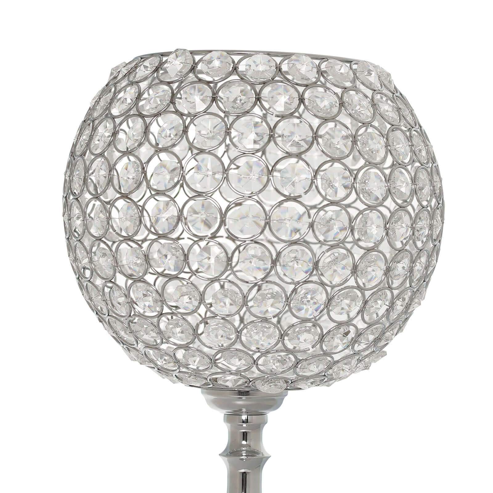 Acrylic Crystal Beaded Goblet Candle Holder Silver - Exquisite Flower Ball Centerpiece Stand for High-End Event Styling 30