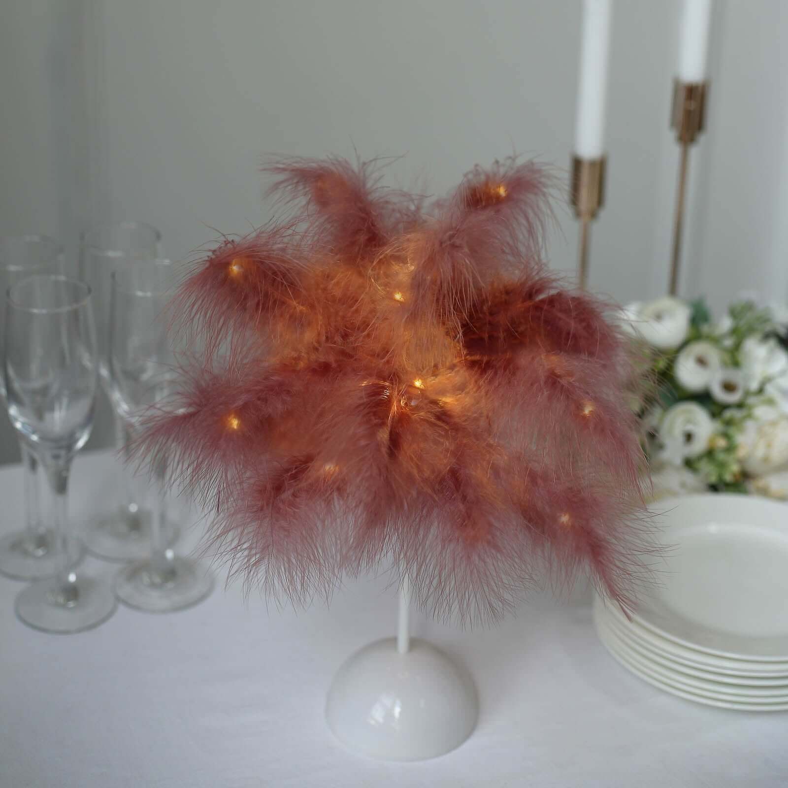 Table Lamp Feather Design Cinnamon Rose LED Battery Operated - Cordless Wedding Centerpiece 15