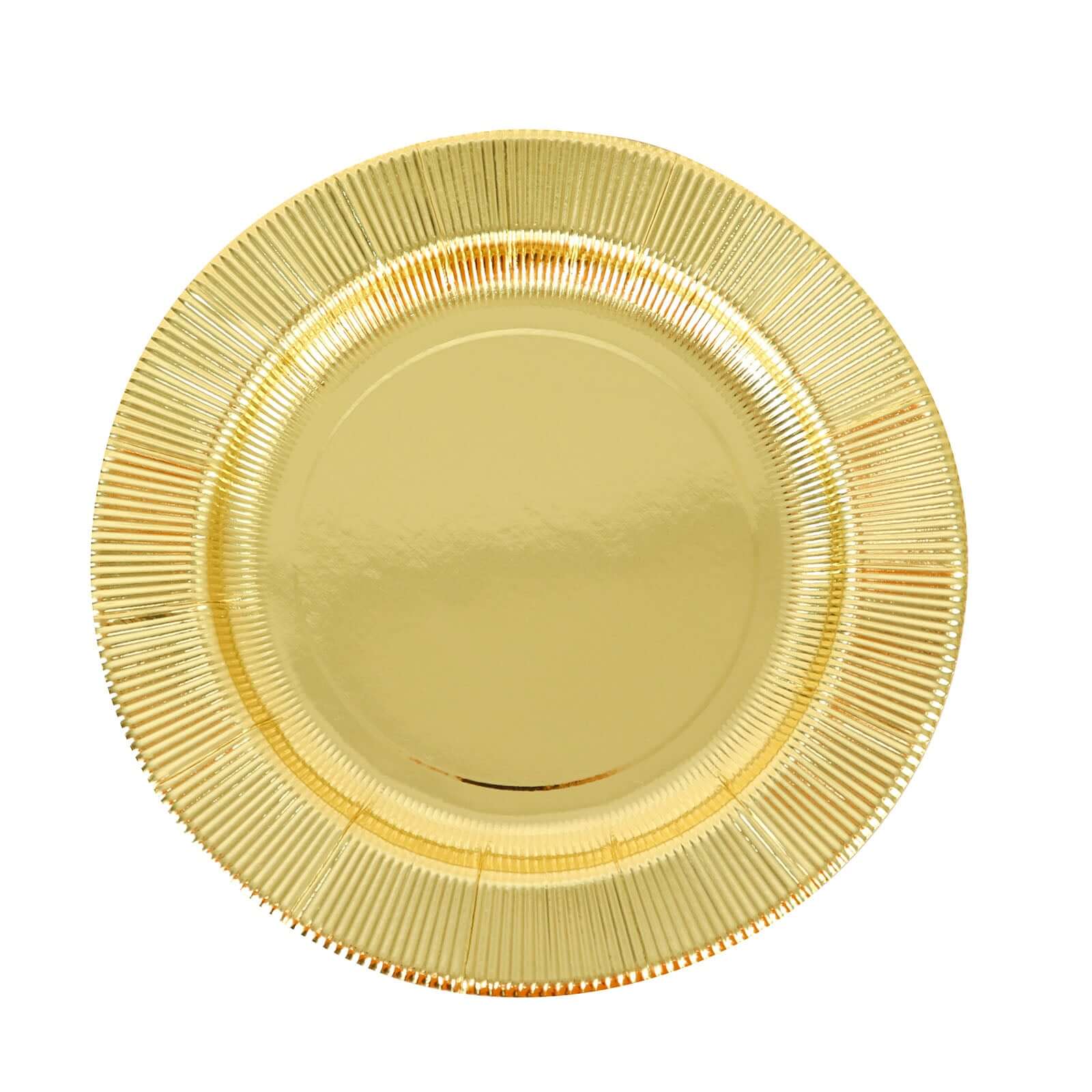 25-Pack Paper 8 Round Dessert Plates in Metallic Gold Sunray Design - Disposable Heavy Duty 350GSM Appetizer Salad Plates