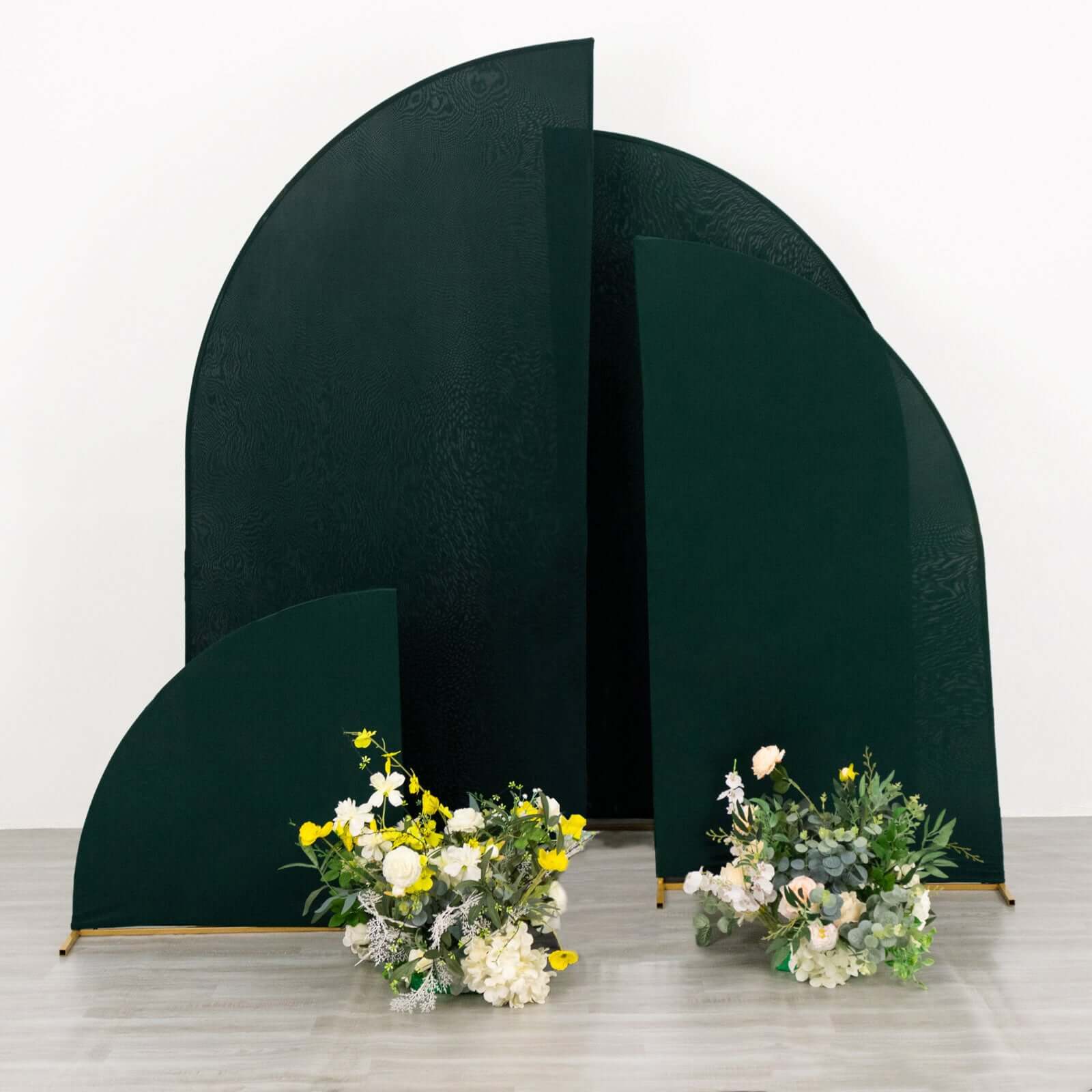 Set of 4 Matte Hunter Emerald Green Spandex Half Moon Chiara Backdrop Stand Covers, Custom Fitted Wedding Arch Covers - 2.5ft,5ft,6ft,7ft