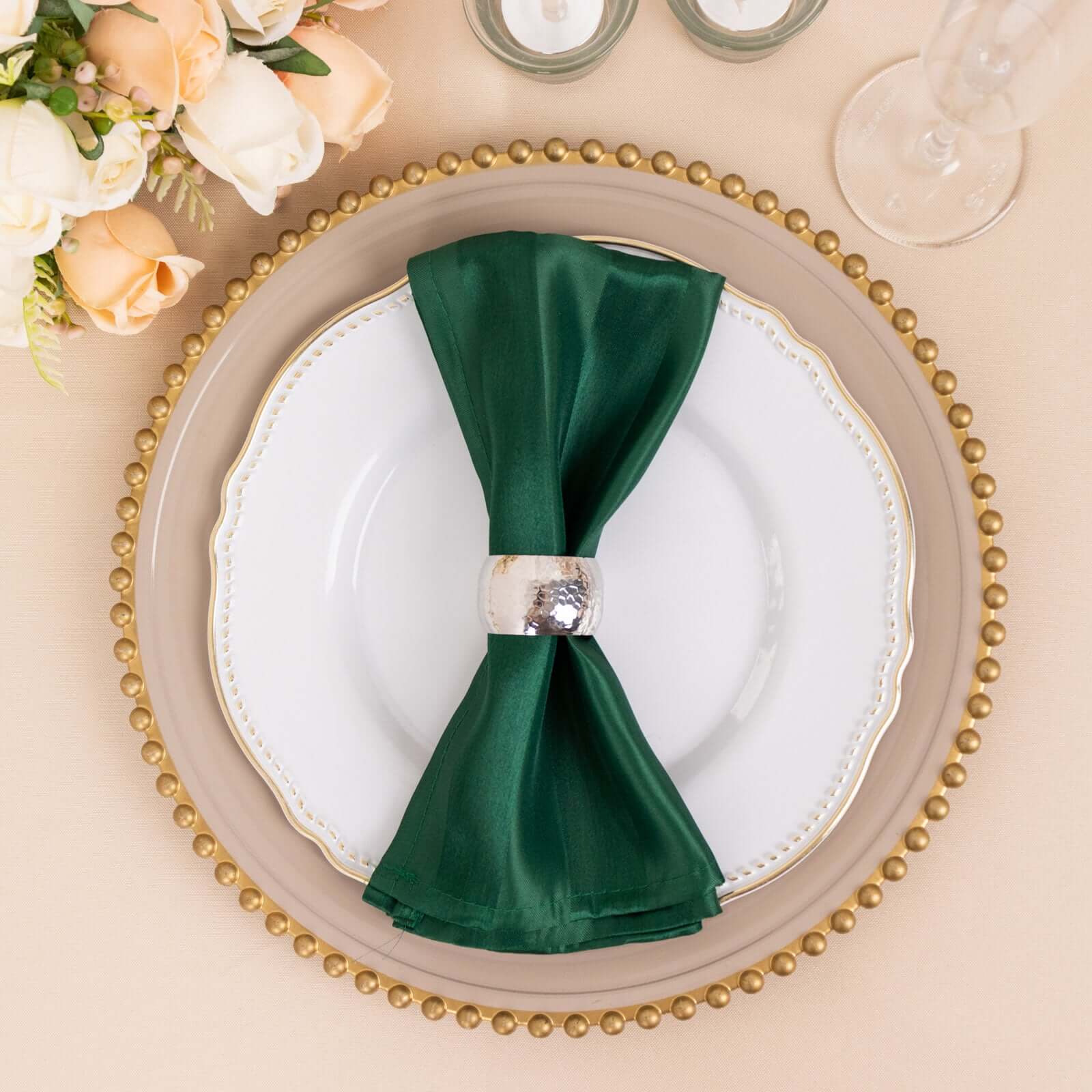 5 Pack Satin 20x20 Napkins Hunter Emerald Green Glossy Stripes - Durable & Wrinkle-Free Cloth Napkins