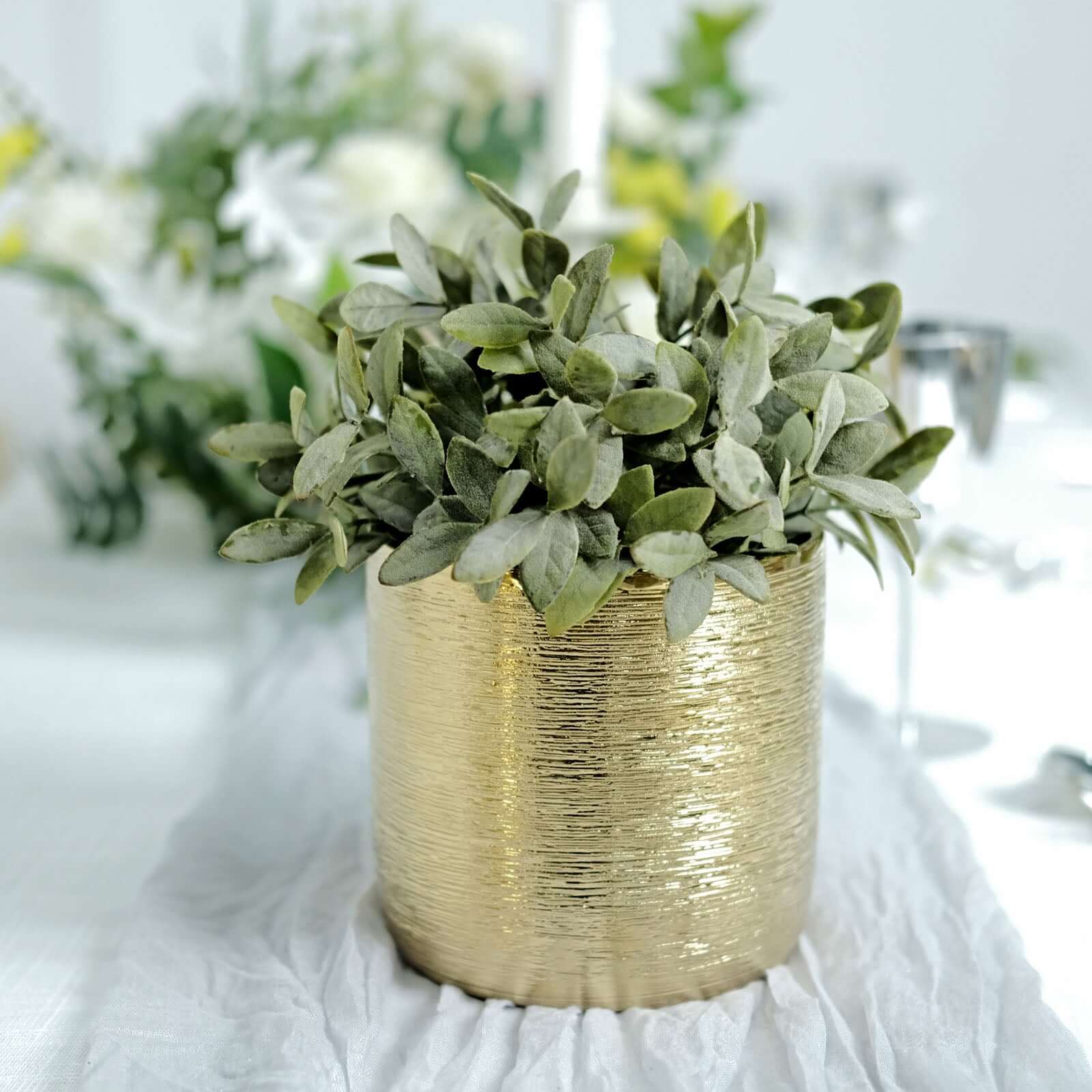 2-Pack Flower Plant Pots Textured Round Design Metallic Gold - Ceramic Cylindrical Indoor Planters 5