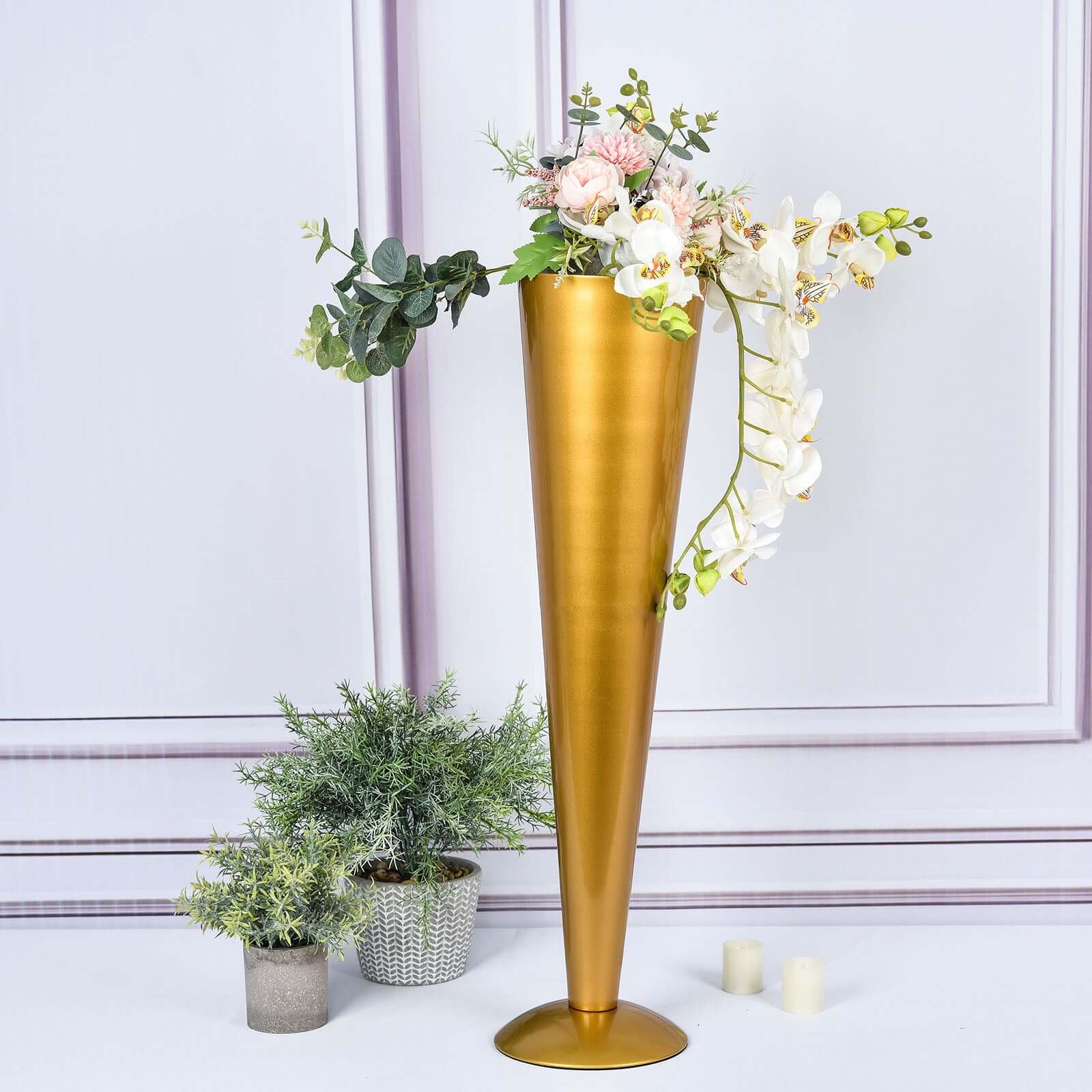 Metal Trumpet Vase Brushed Gold - Durable Design for Stylish Wedding Decor 28