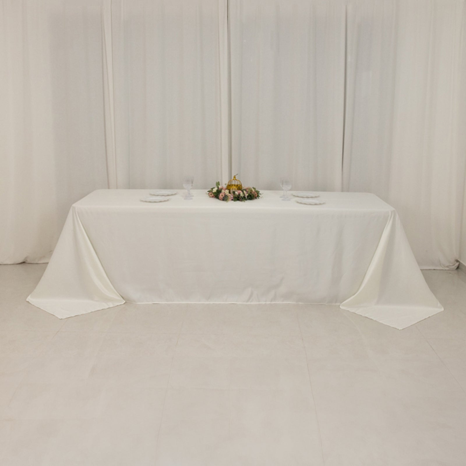 Lamour Satin 90x156 Rectangle Tablecloth Ivory - Luxurious, Soft Seamless Table Cover