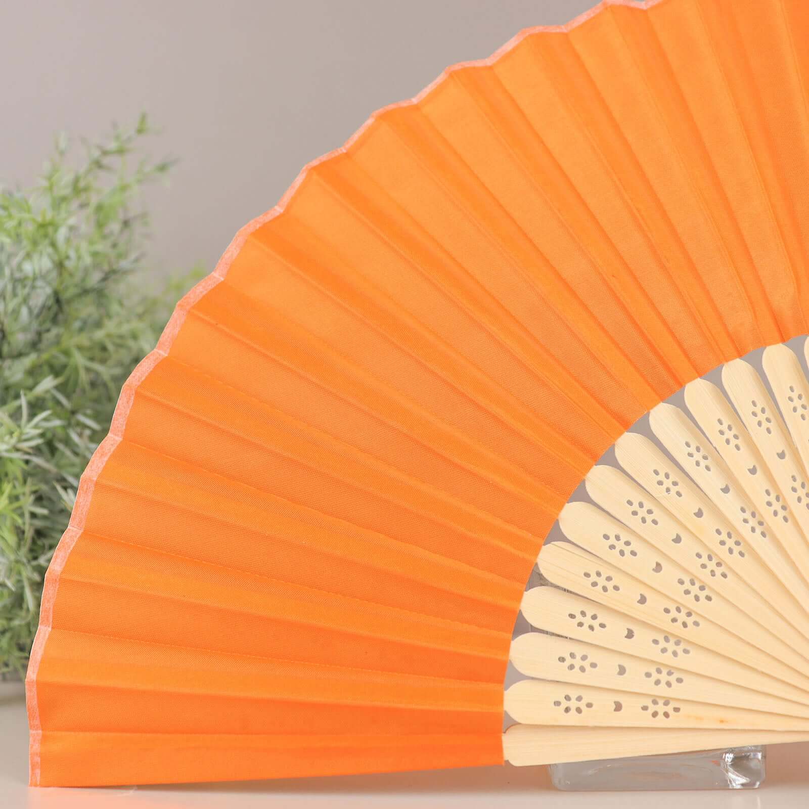 5 Pack Orange Asian Silk Folding Fans Party Favors, Oriental Folding Fan Favors