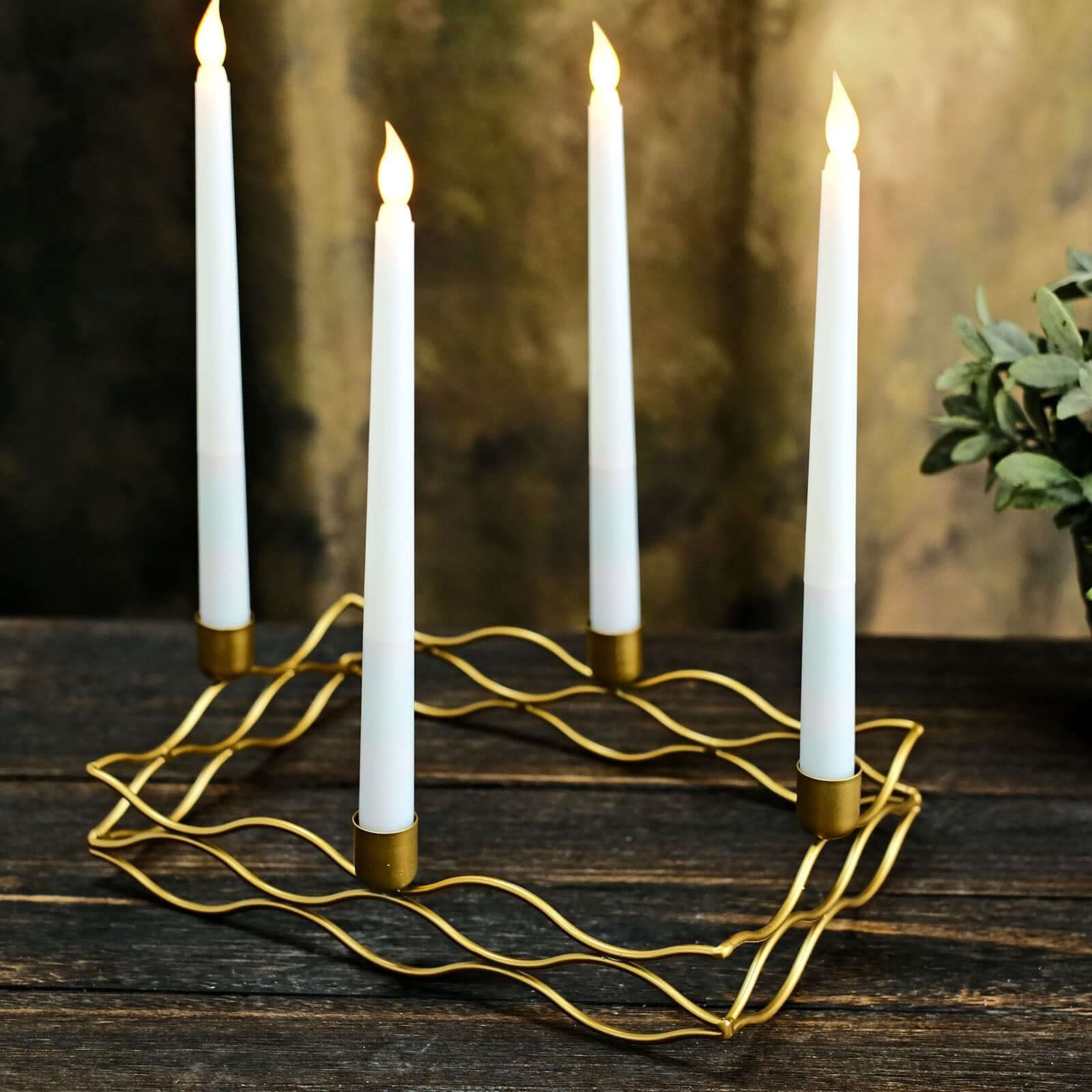 Rectangular Taper Wreath Candelabra 4 Arm Gold Metal Candle Holder Centerpiece - Stylish Wedding Decor 12x8