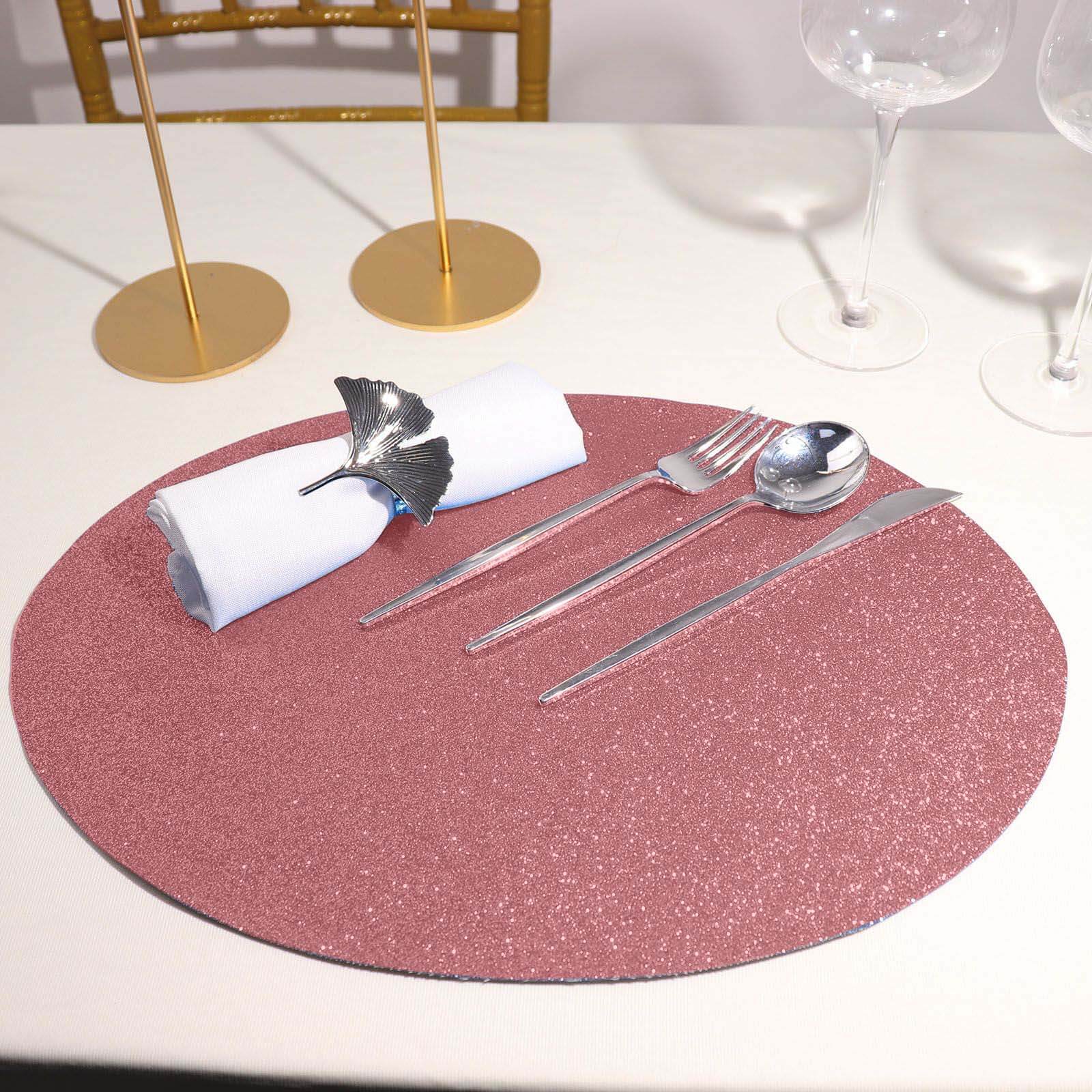 6-Pack Placemats Glitter Design Coral Sparkle Oval - Non-Slip Decorative Table Mats for Dining 12x18