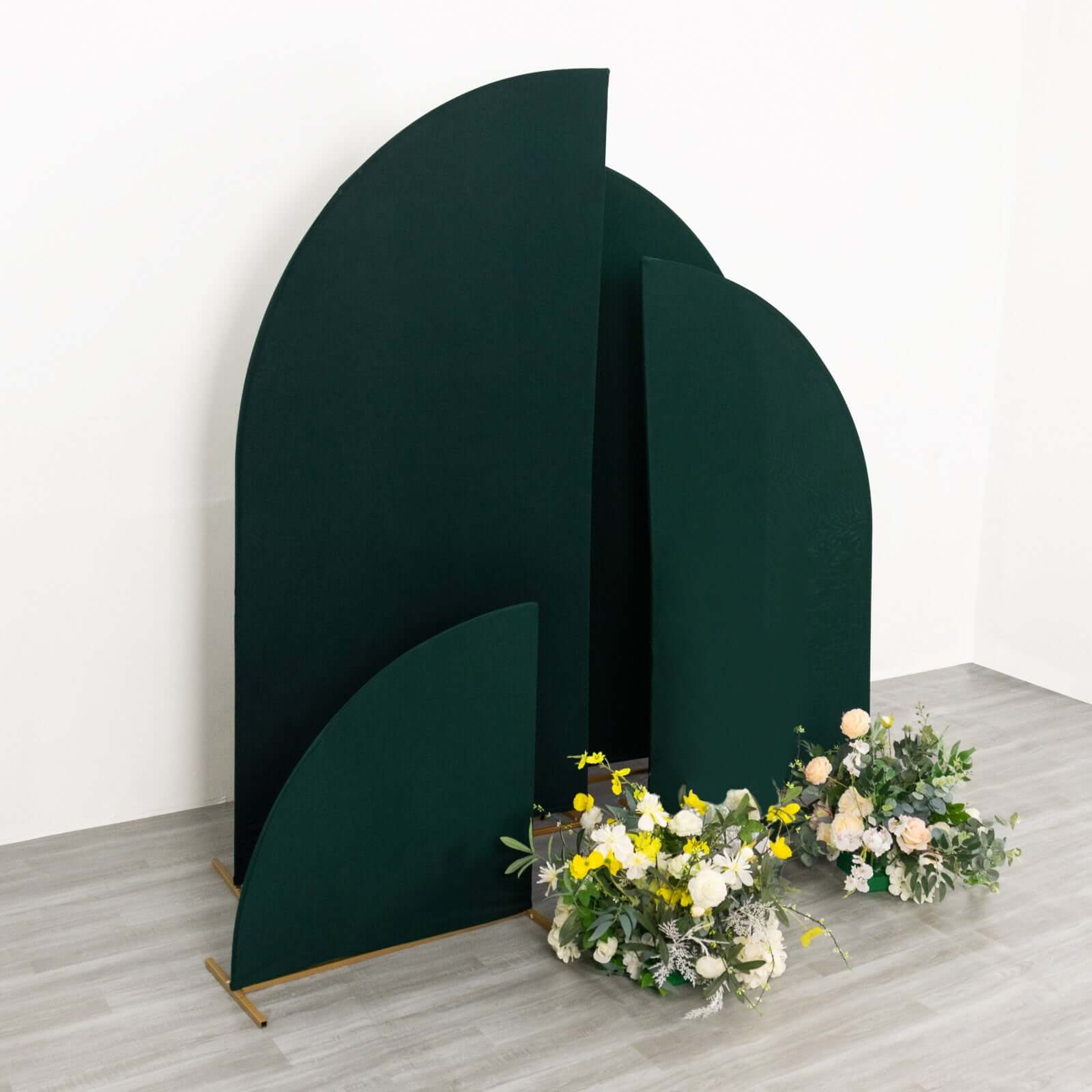 Set of 4 Matte Hunter Emerald Green Spandex Half Moon Chiara Backdrop Stand Covers, Custom Fitted Wedding Arch Covers - 2.5ft,5ft,6ft,7ft