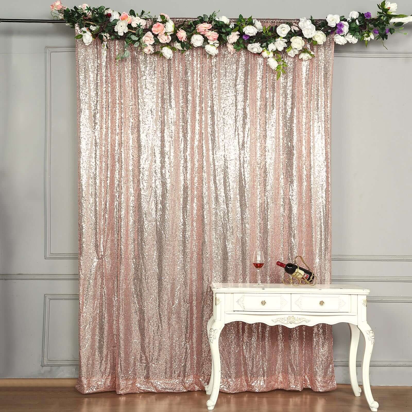 8ftx8ft Blush Sequin Event Curtain Drapes, Backdrop Event Panel