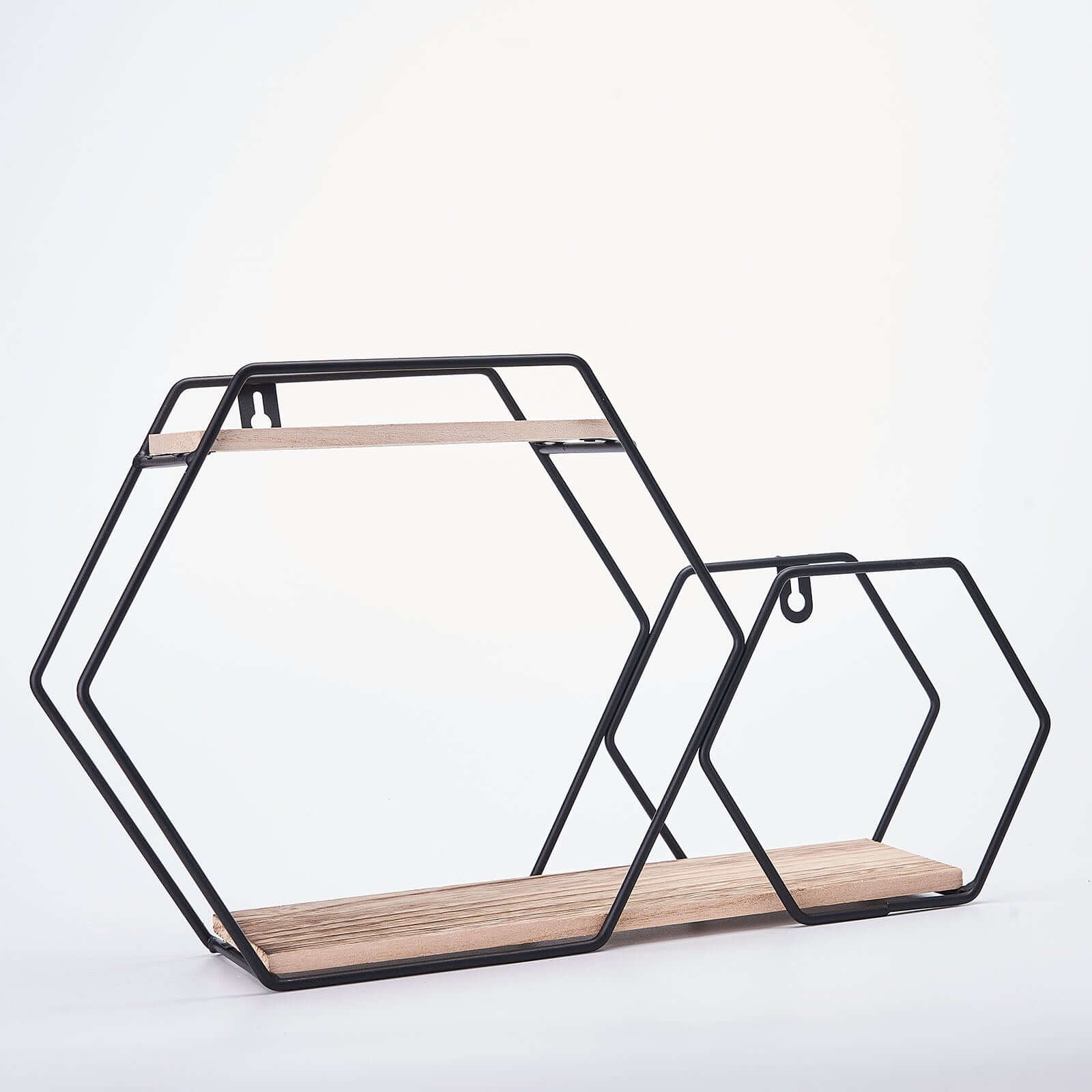 10x17 2-Tier Hexagon Floating Shelf, Dessert Display Stand With Black Double Geometric Design