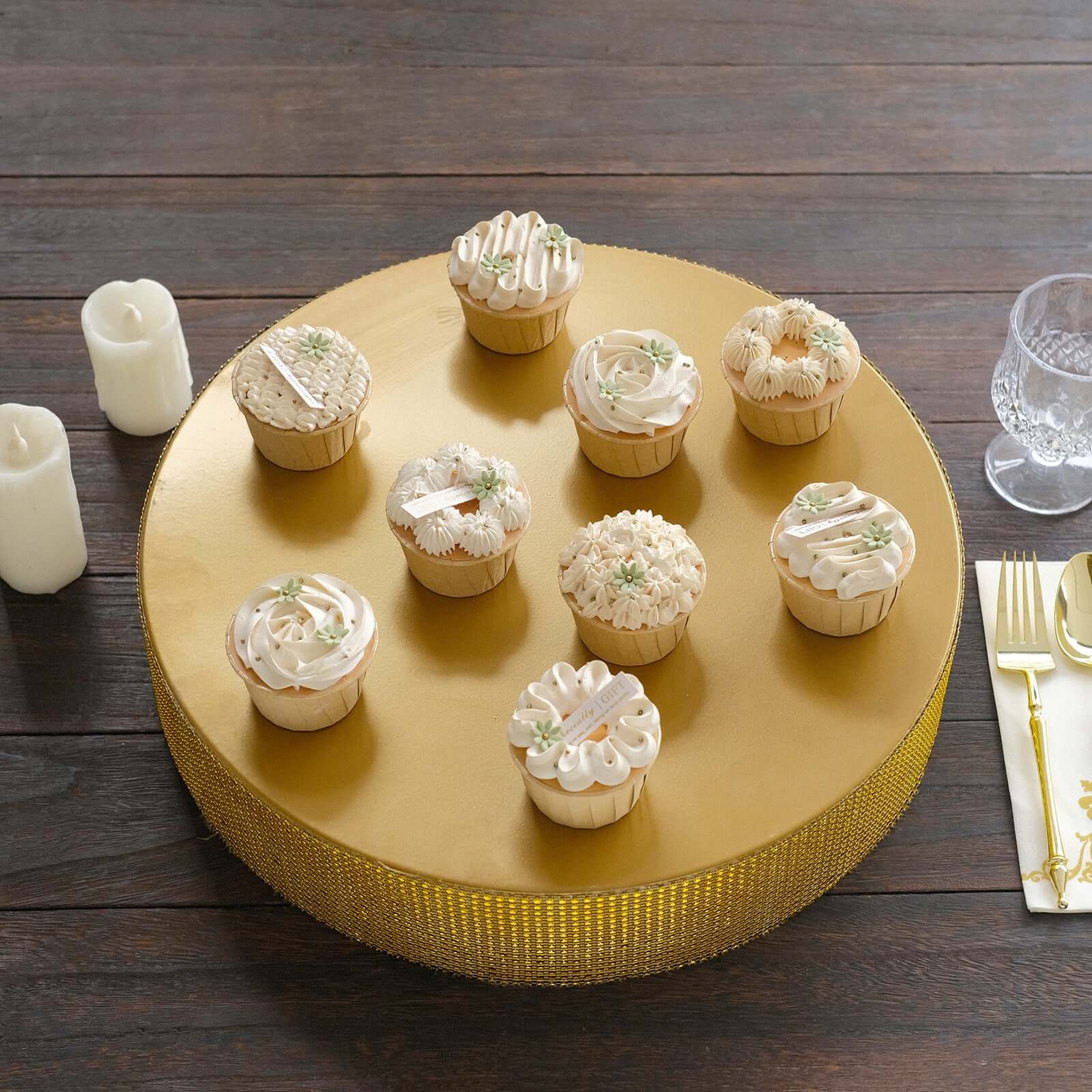 Metal Pedestal Cake Stand Round Design with Rhinestones Gold - Cupcake Holder and Dessert Table Centerpiece 16