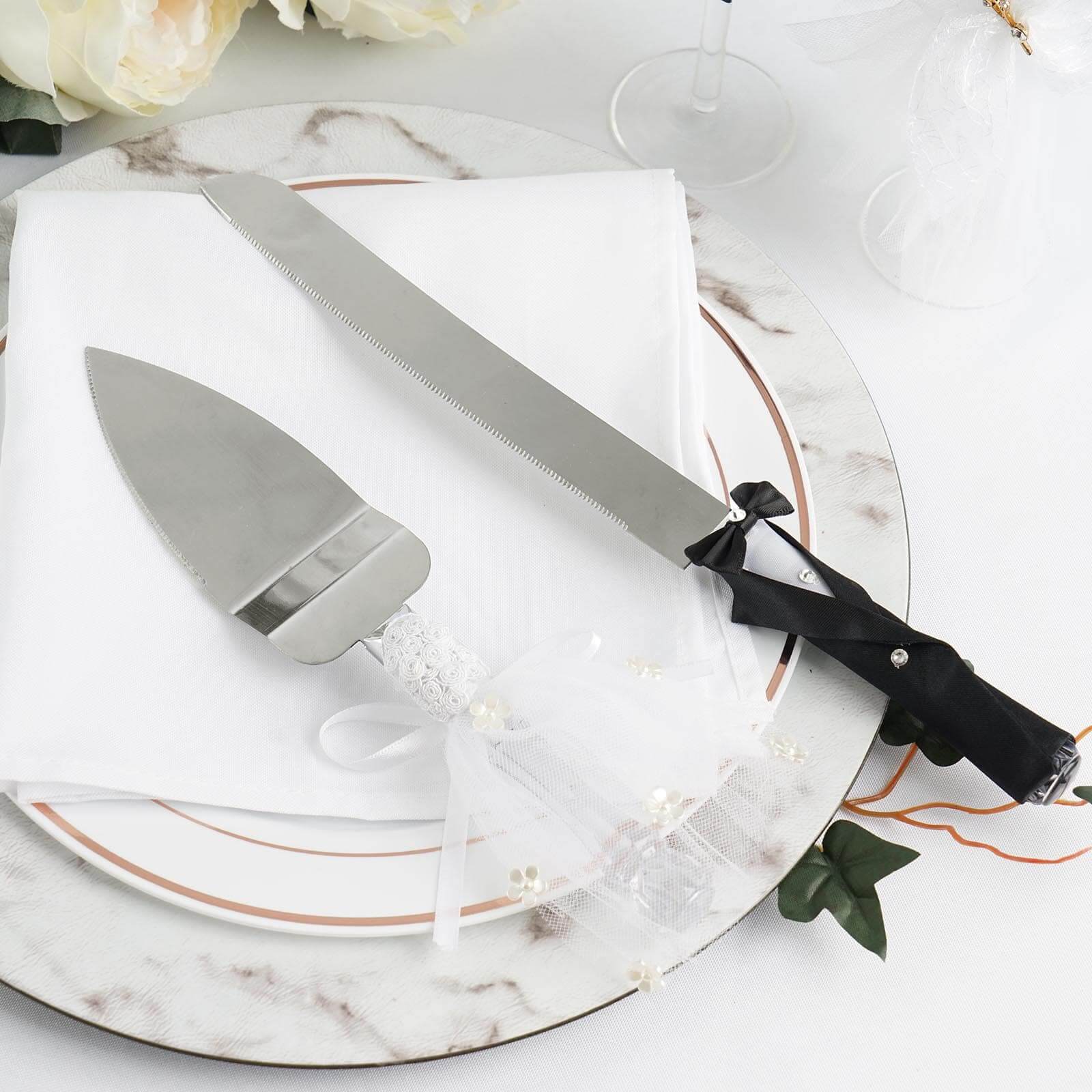 Stainless Steel Wedding Cake Knife and Server Set Bride and Groom Design - Ideal Party Favors for Special Events