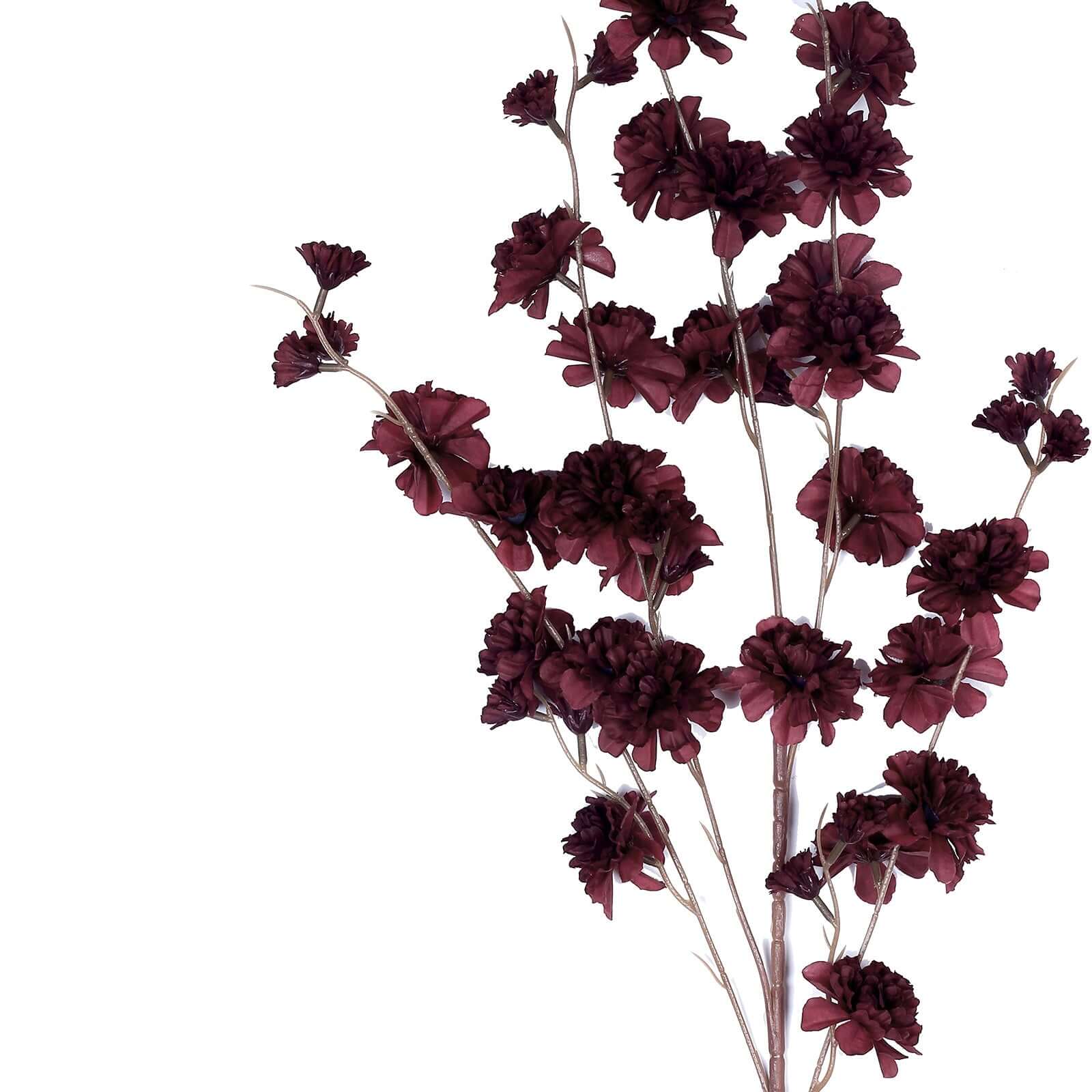 2 Branches 42 Tall Burgundy Artificial Silk Carnation Flower Stems