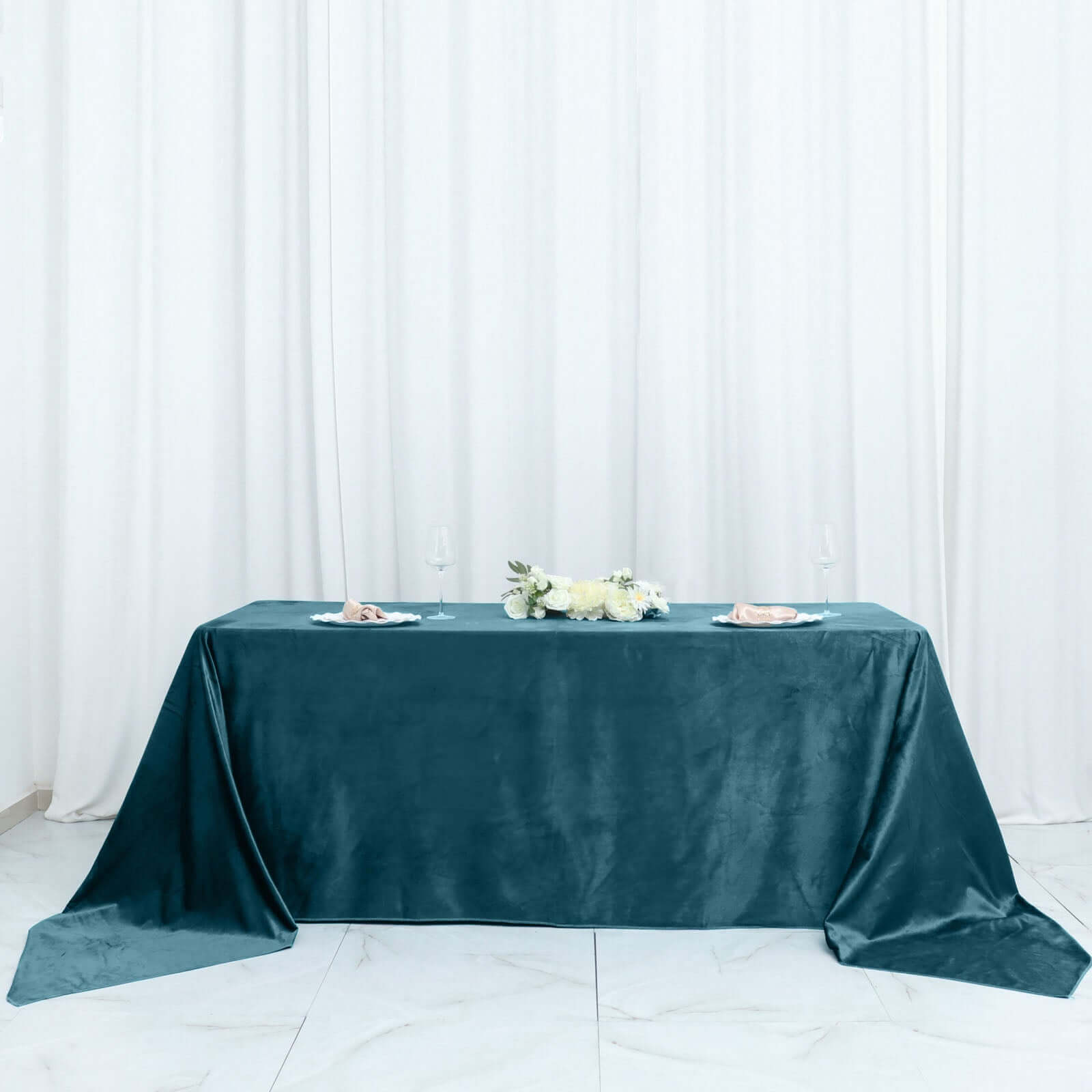 Premium Velvet 90x156 Rectangle Tablecloth Hunter Peacock Teal - Reusable Soft & Seamless Table Cover