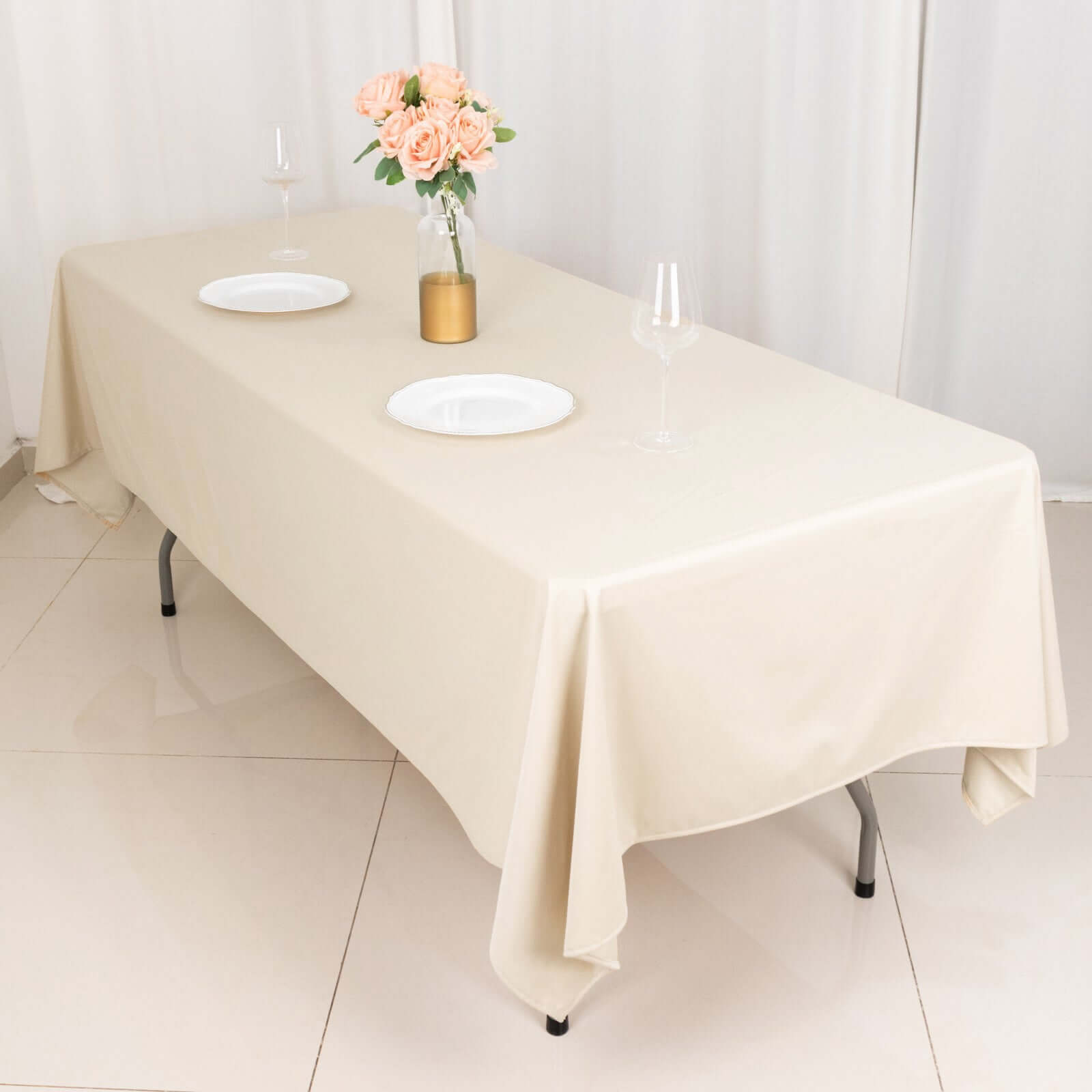 Premium Scuba Rectangular 60x102 Tablecloth Beige - Wrinkle Free & Stain Resistant Table Cover