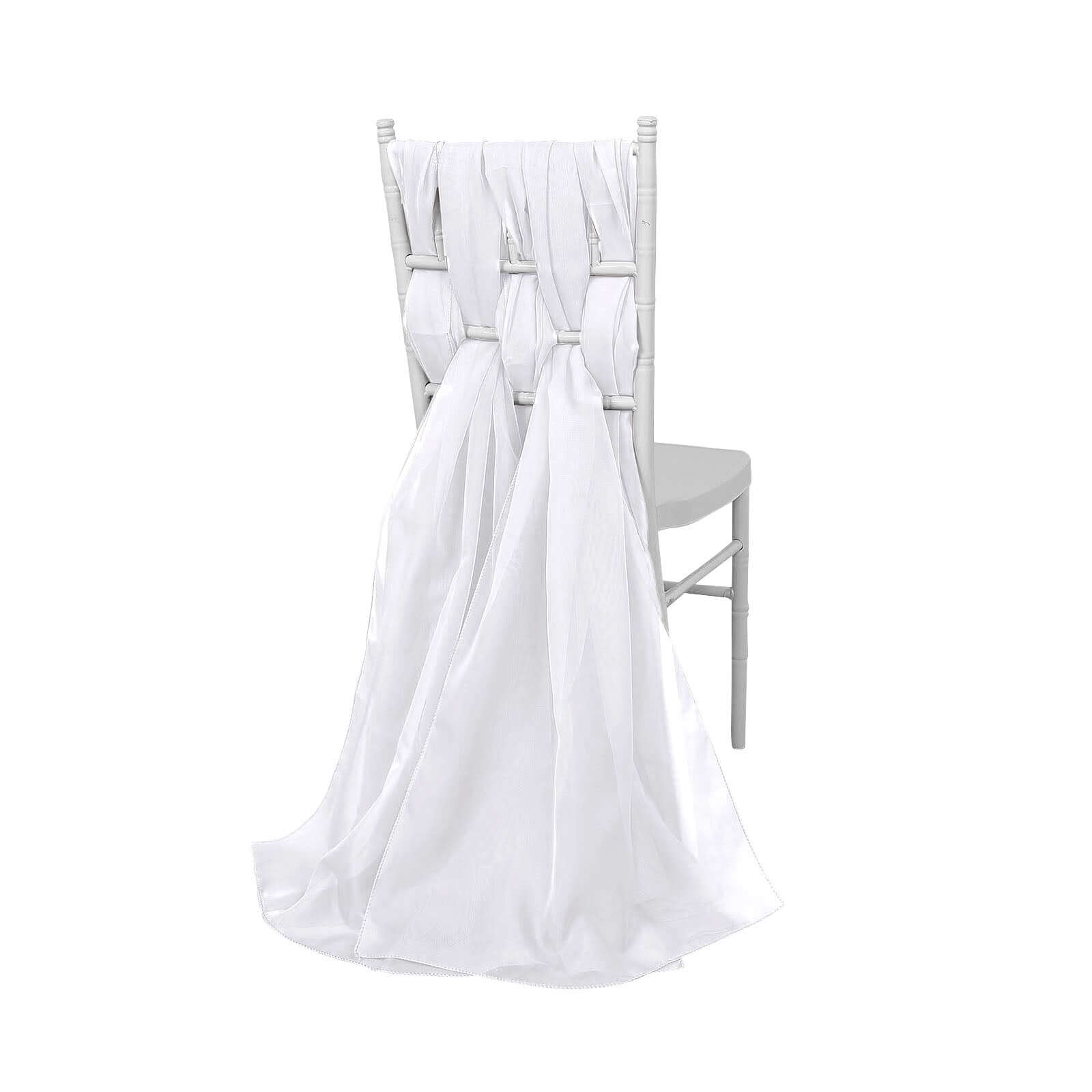 5 Pack Premium Chiffon Chair Sashes White - Soft & Lightweight Designer Chair Bows for Stylish DIY Chair Accents 22x78