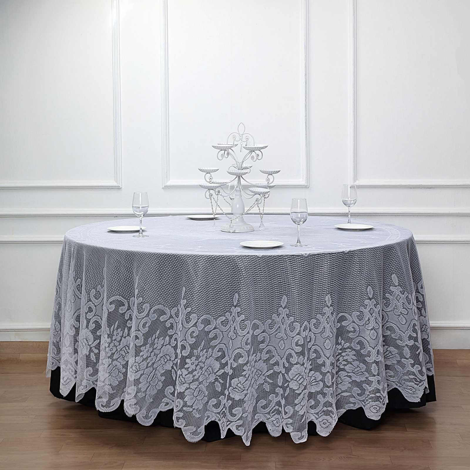 Lace 120 Round Tablecloth White - Seamless Premium Design for Upscale Celebrations