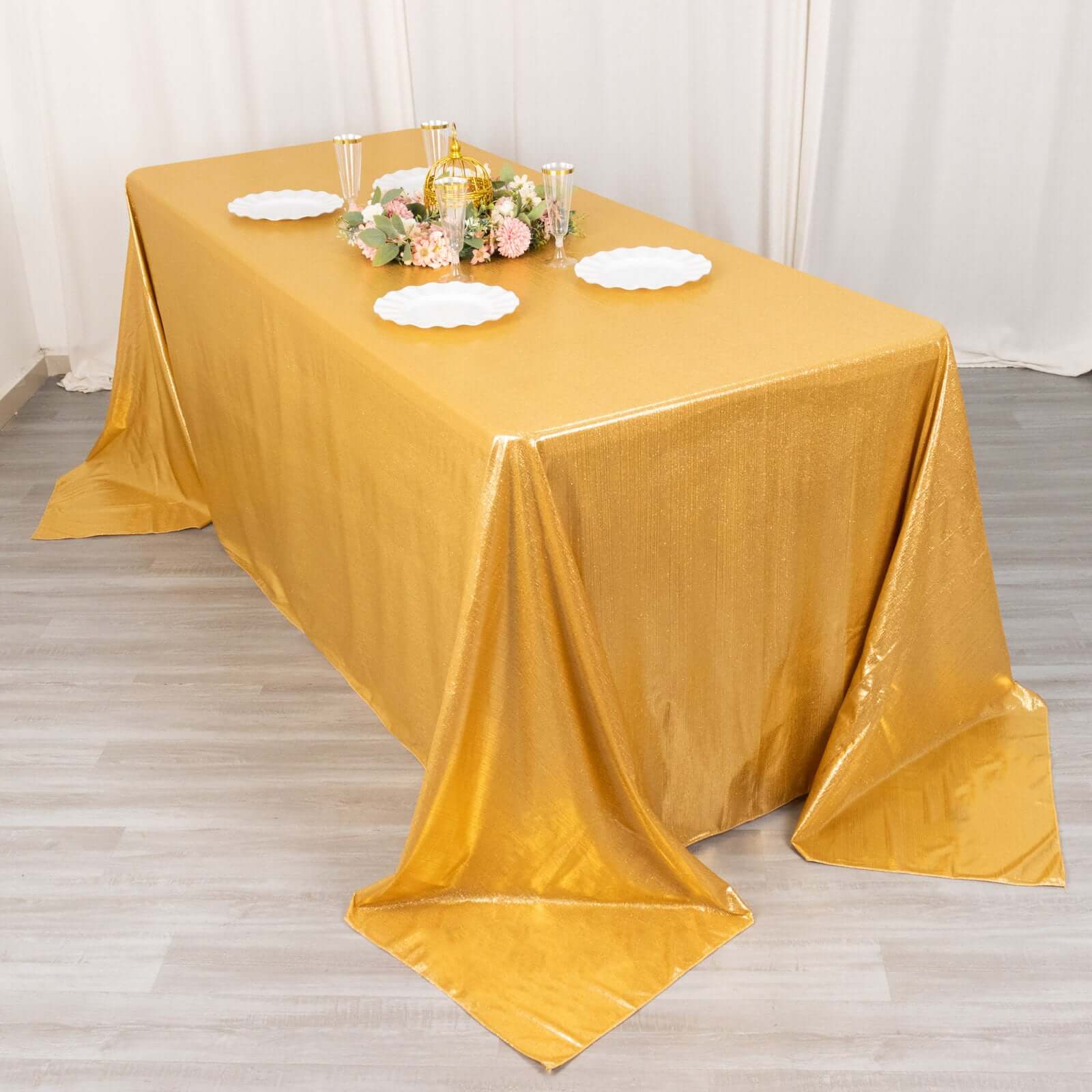 Sequin Dots Polyester 90x132 Rectangle Tablecloth Shimmering Gold - Seamless, Glittering & Wrinkle Free Table Cover for Stylish Event Decor