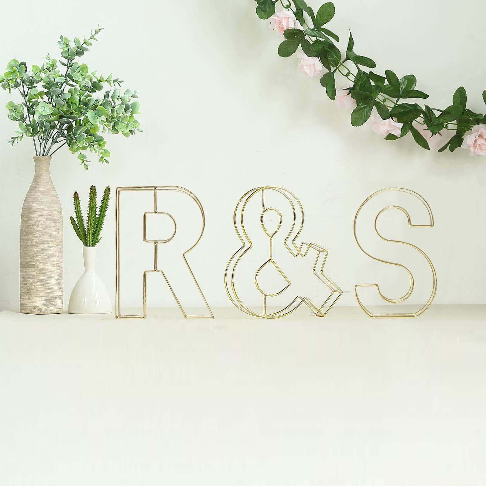 8 Tall Gold Freestanding 3D Decorative Wire Letter, Wedding Centerpiece - R