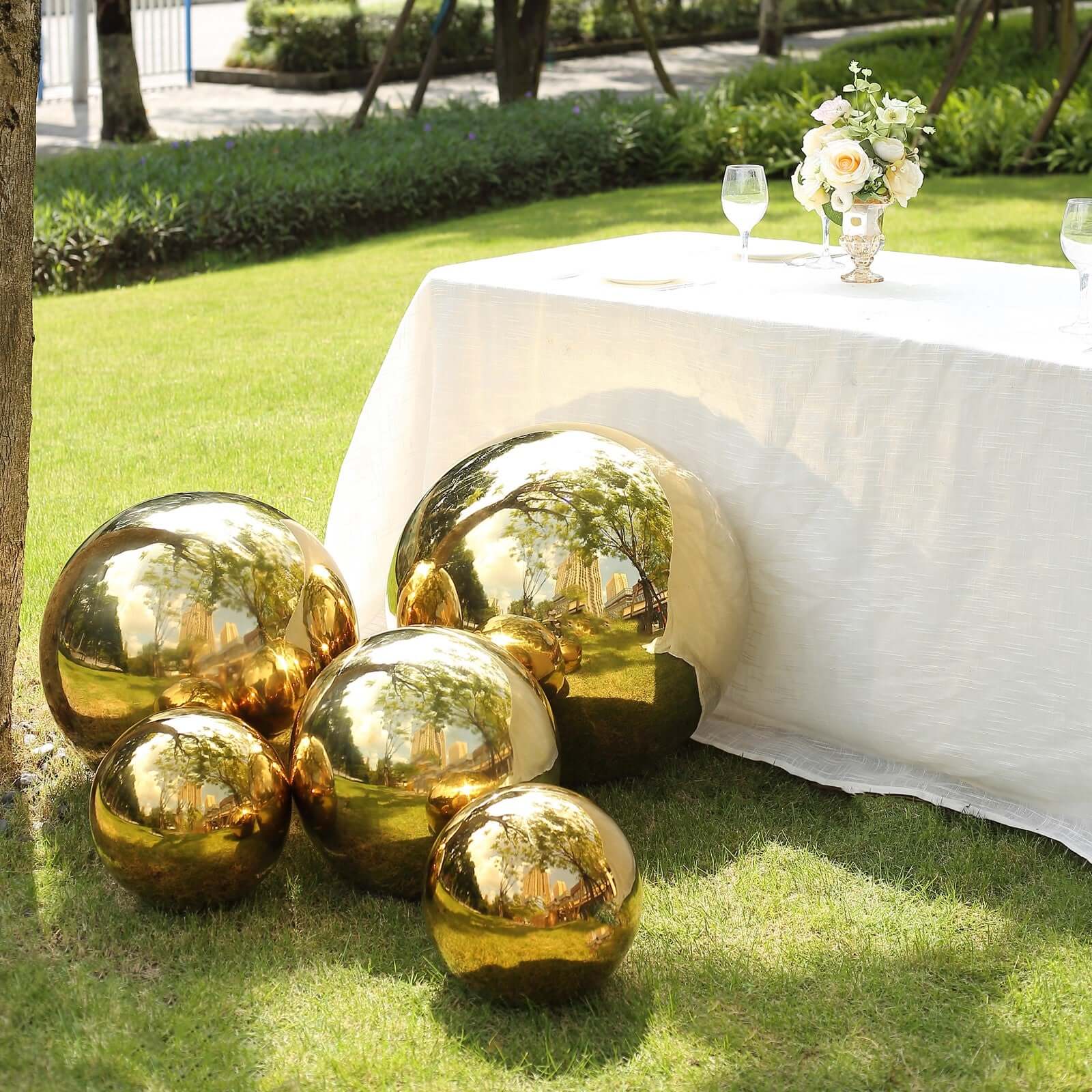 Gazing Globe Mirror Ball Reflective Hollow Stainless Steel Gold Sphere - Decorative Garden Display Ornament 22