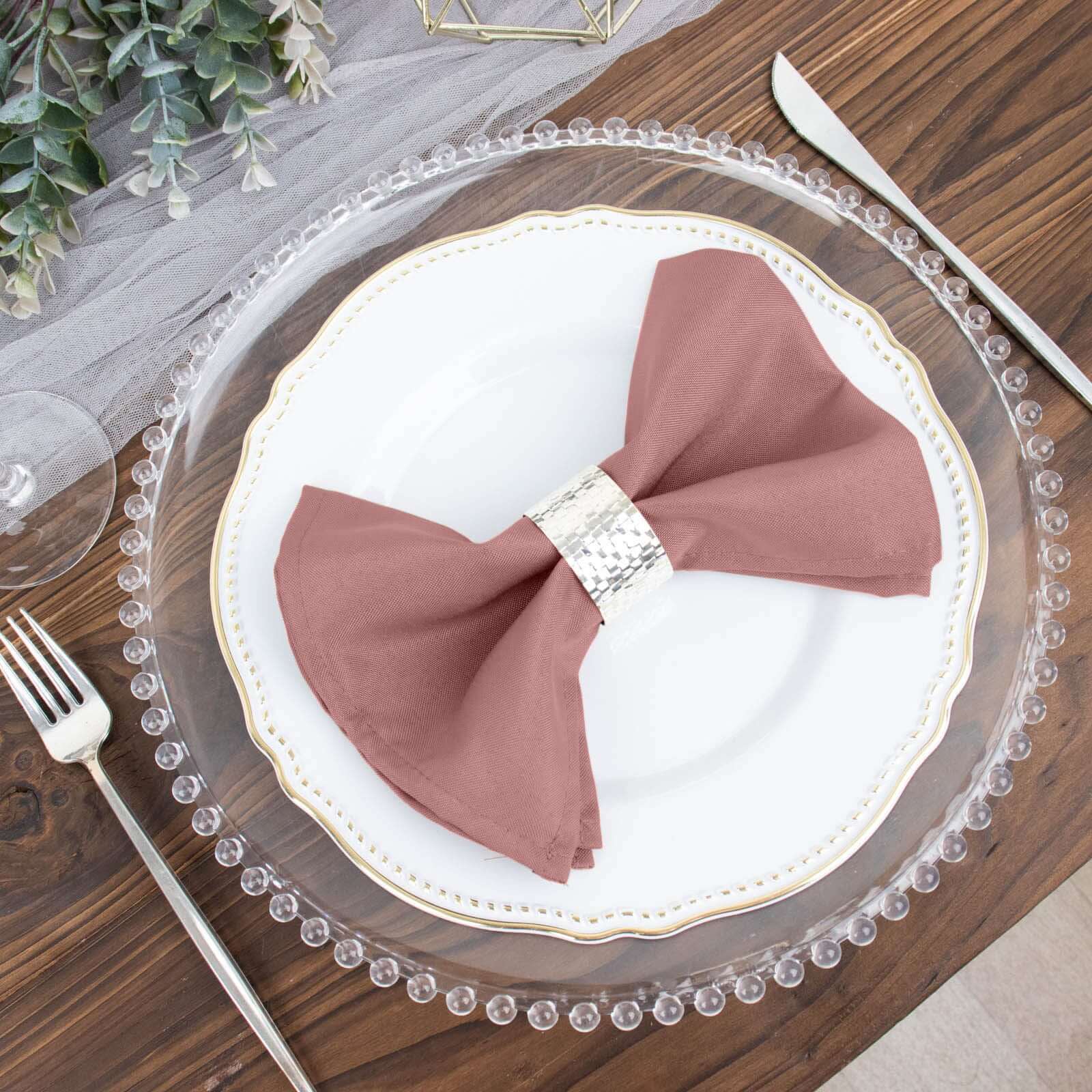 5 Pack Polyester 17x17 Napkins Dusty Rose - Durable & Wrinkle Resistant Dinner Napkins