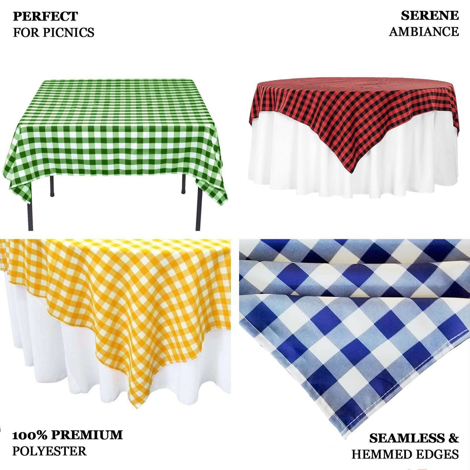 Polyester 54x54 Table Overlay Square Tablecloth White/Sage Green - Checkered Buffalo Plaid Design for Casual Table Settings