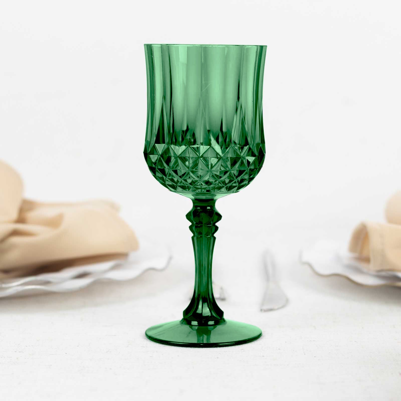 6-Pack Plastic Cocktail Goblets Hunter Emerald Green Transparent Crystal Cut - Shatterproof Drinkware 8oz