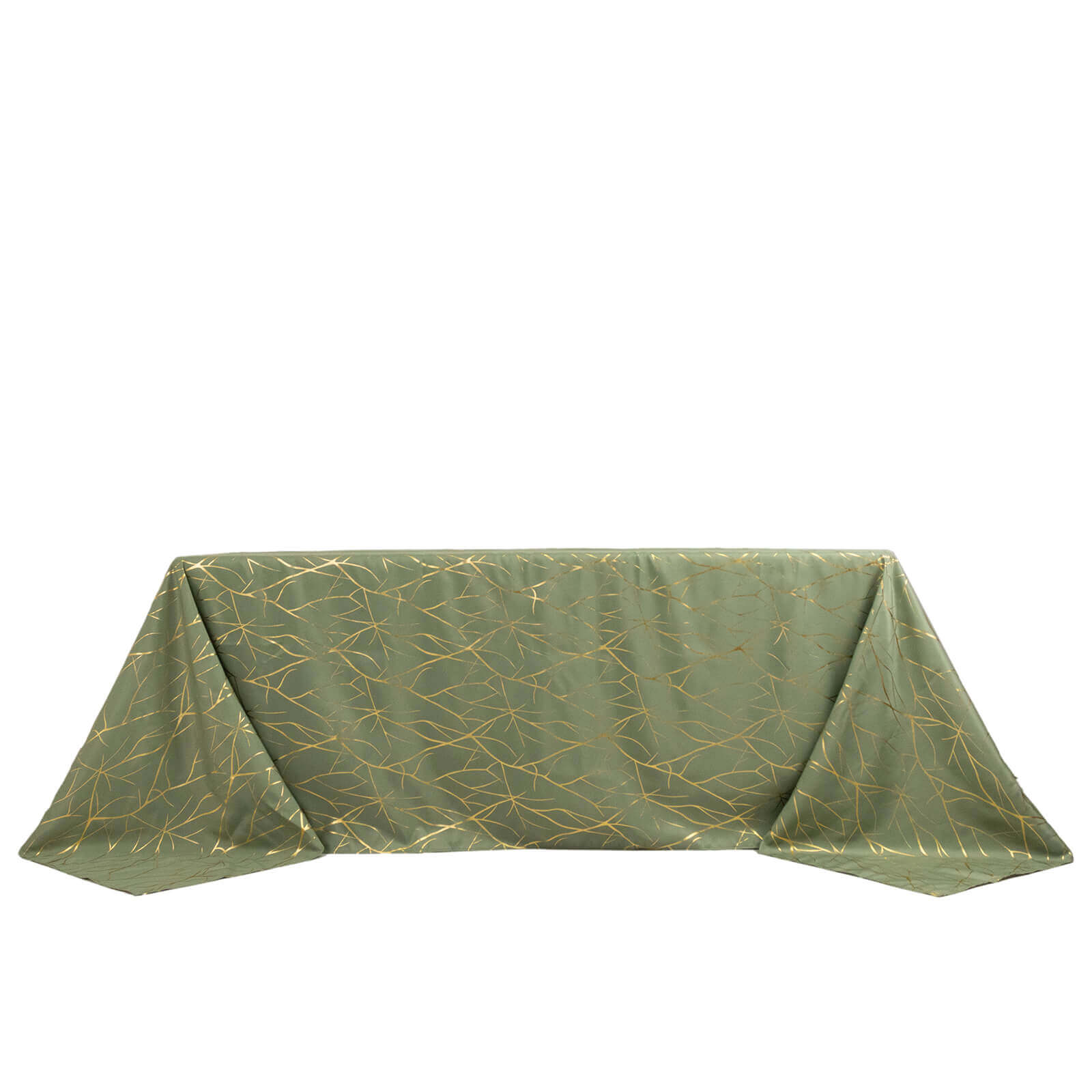 Polyester 90x132 Rectangle Tablecloth Dusty Sage Green with Gold Foil Tree Branch Pattern - Wrinkle-Resistant Seamless Table Cover