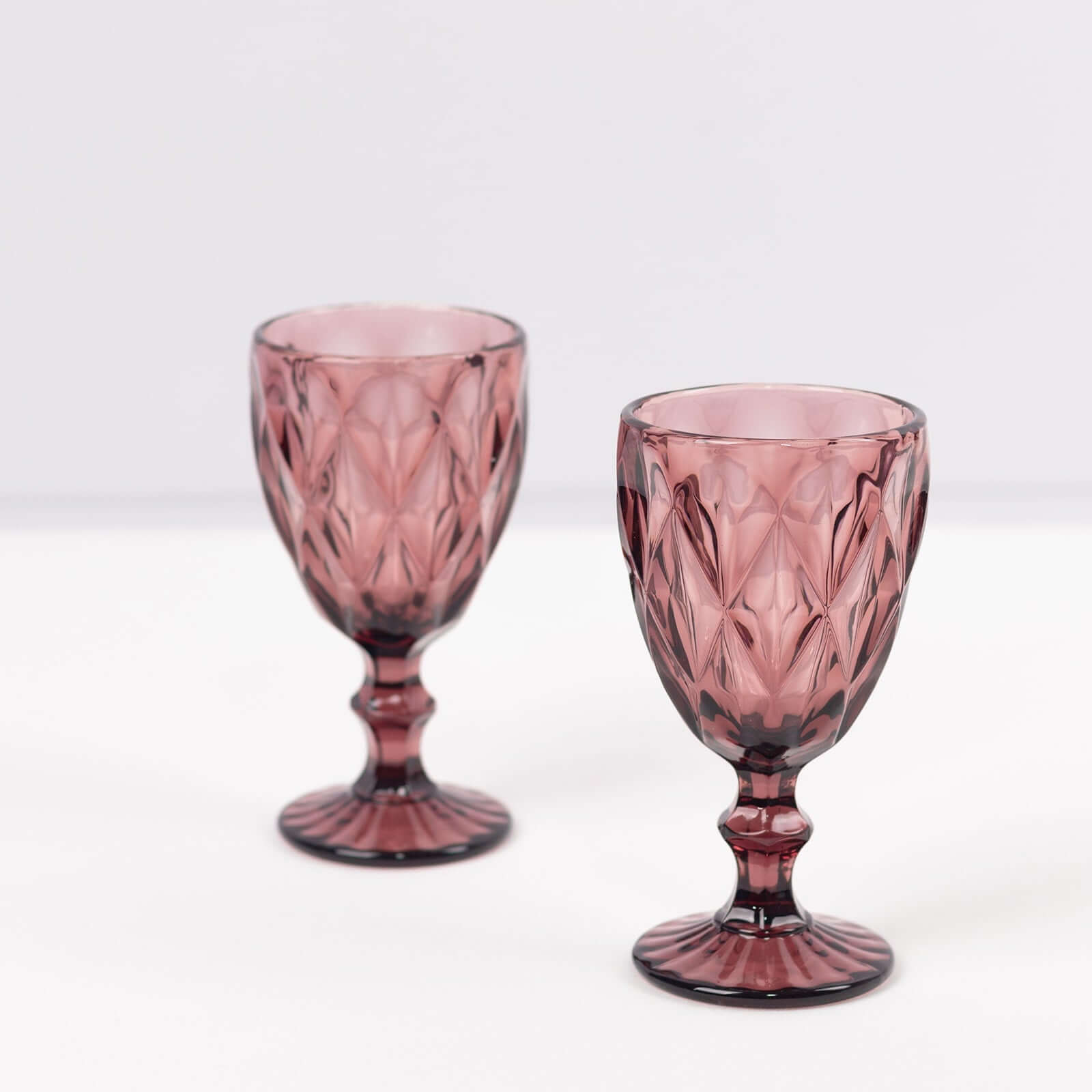 6-Pack Wine Glasses Dusty Rose Embossed Crystal Cut Design Stemmed - Colored Goblets for Parties & Events 12oz 7