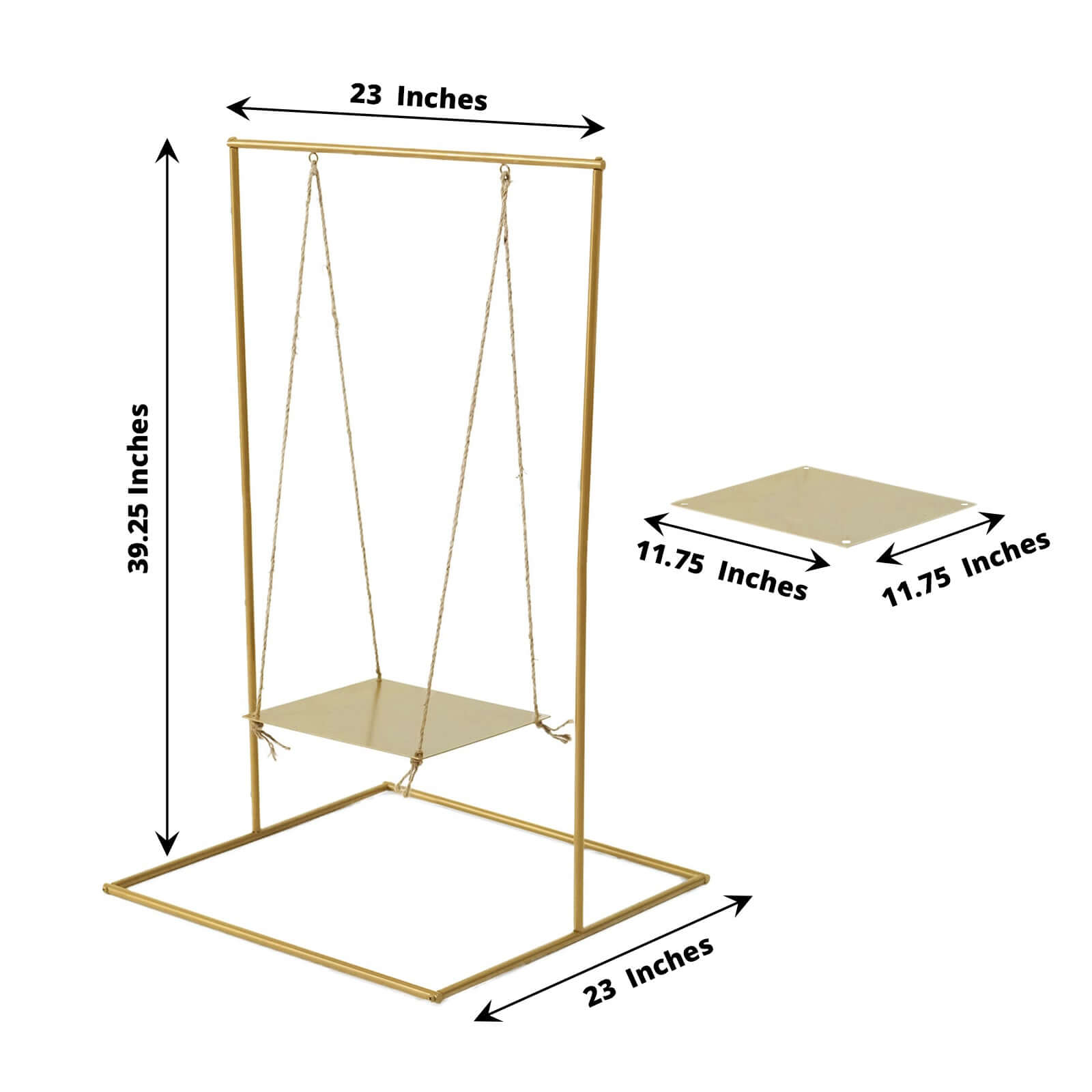 Metal Cake Swing Stand with Jute Rope Gold - Chic Hanging Dessert Display Centerpiece for Upscale Event Table Decor 3ft Tall