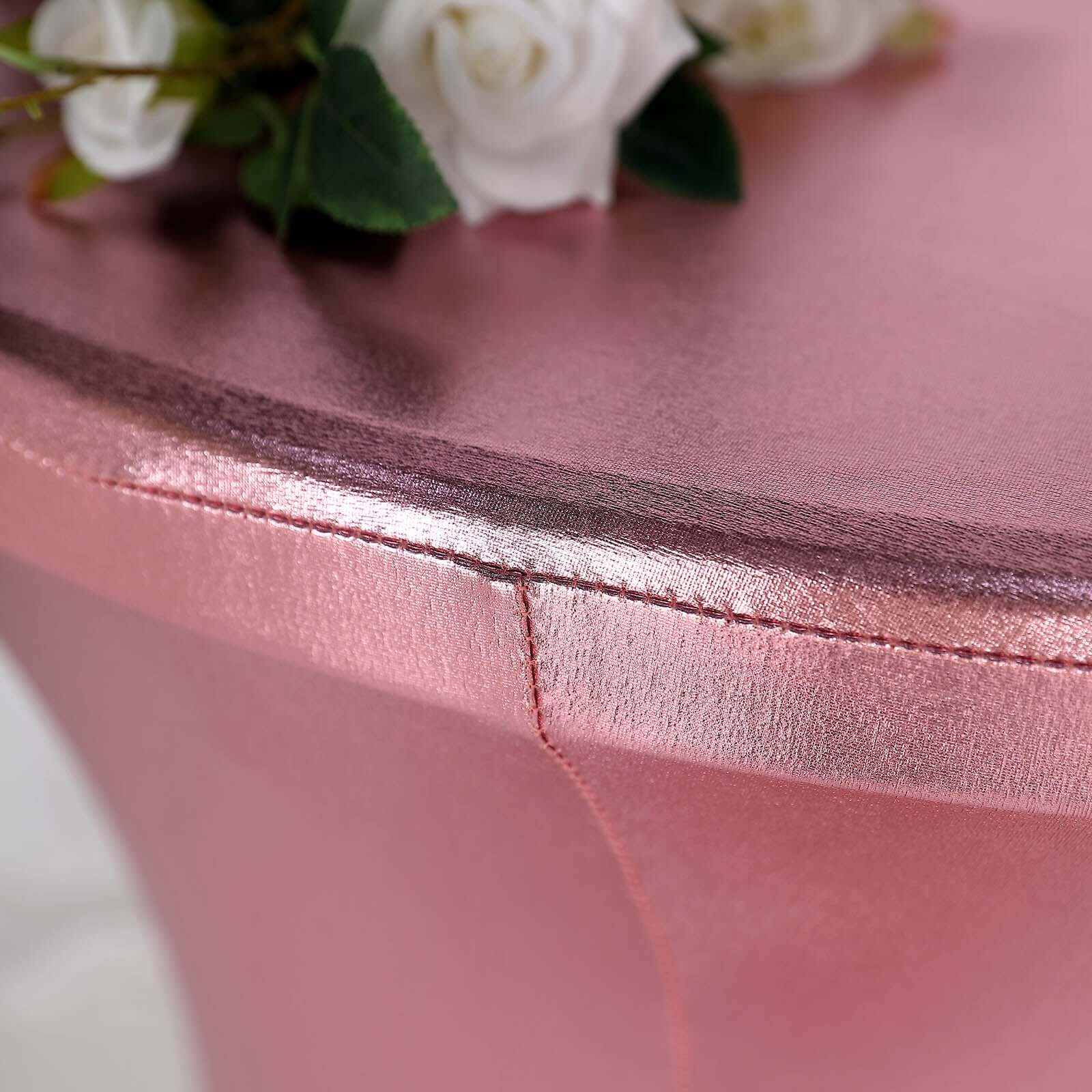 Metallic Spandex 32 Fitted Round Cocktail Table Cover Rose Gold Highboy Tablecloth - Stretch Fit & Water-Resistant