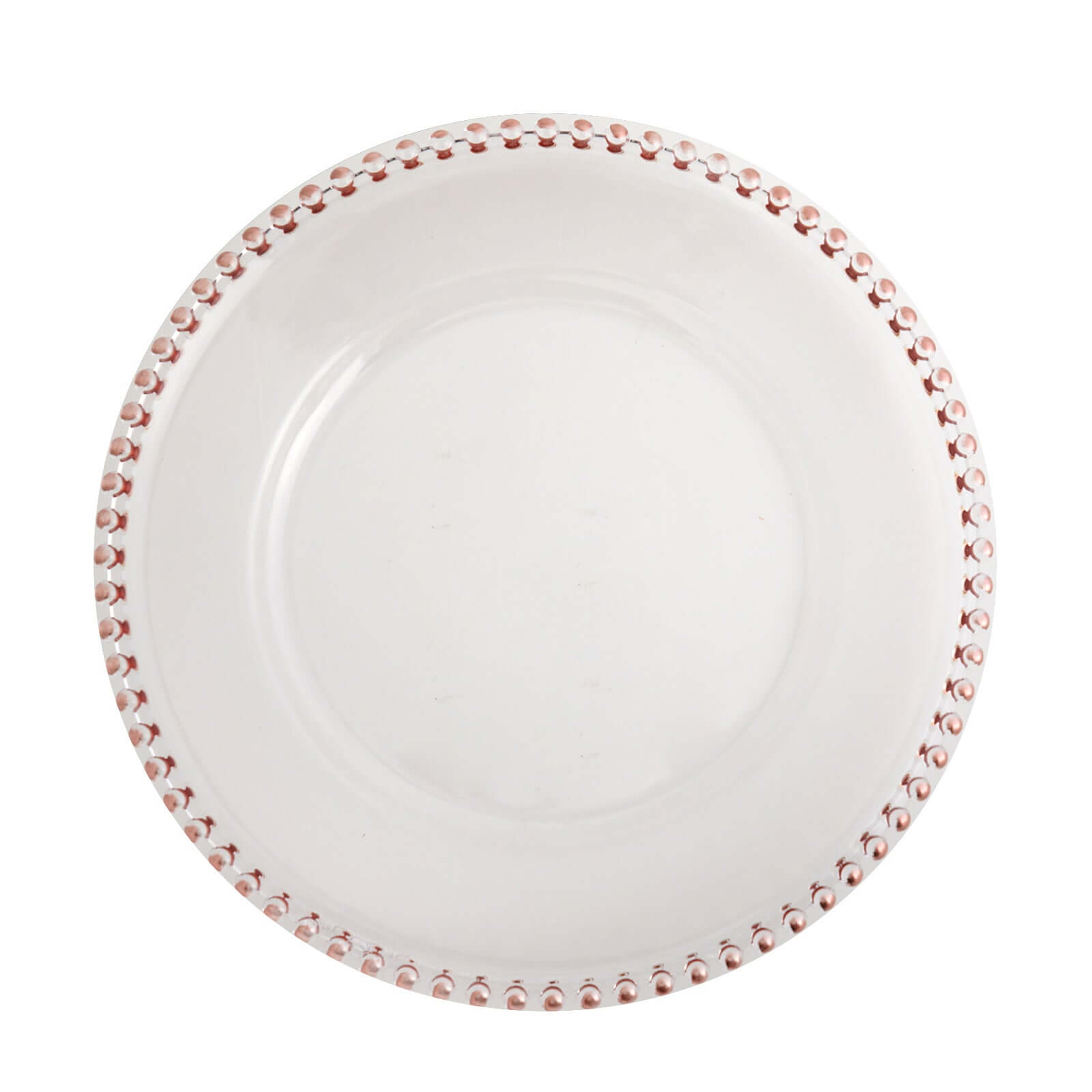 6-Pack Acrylic Round Charger Plates 13 in Clear with Rose Gold Beaded Rim, Decorative Dinner Party Serving Plates