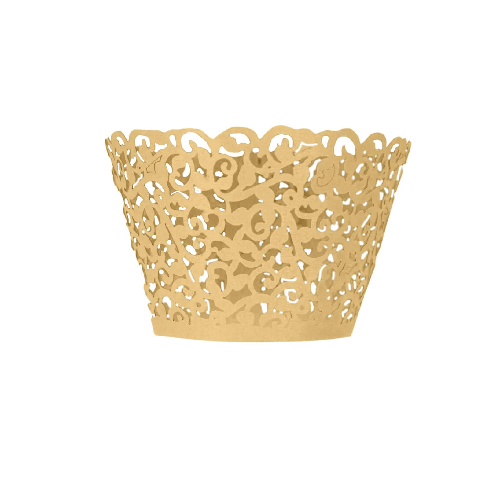 25-Pack Paper Cupcake Wrappers Lace Laser Cut Design Gold - Muffin Baking Cup Trays for Events