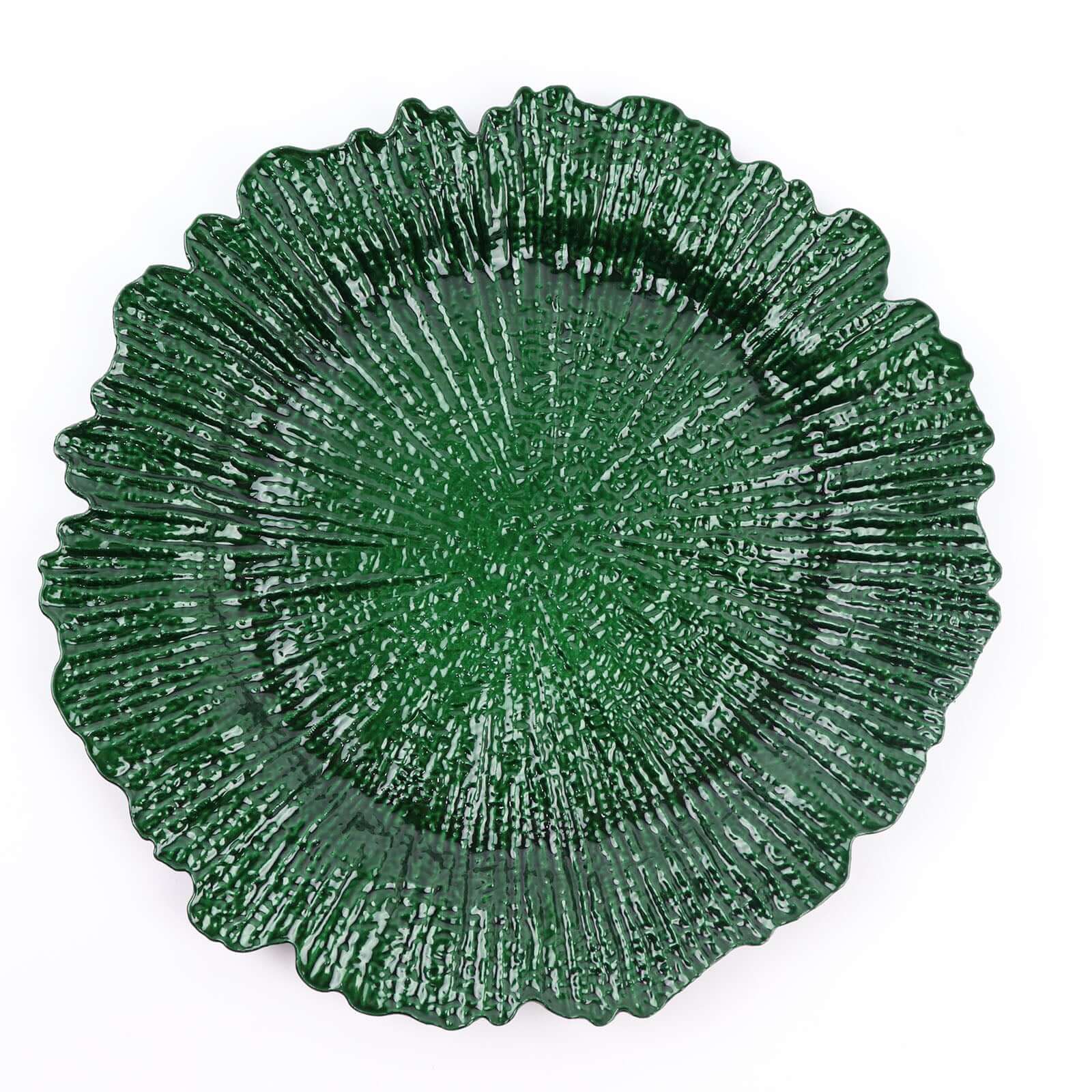 6-Pack Acrylic Plastic Round Charger Plates 13 in Hunter Emerald Green with Reef Design, Dinner Charger Tableware