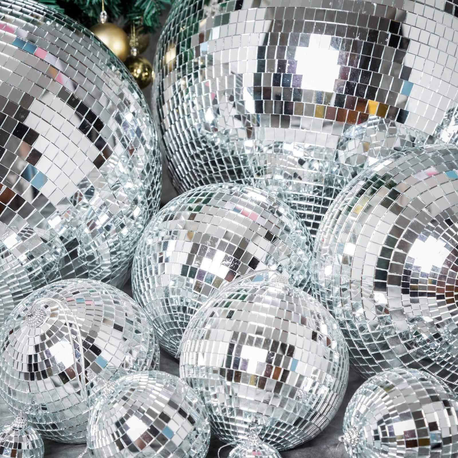 4 Pack 6 Silver Foam Disco Mirror Ball With Hanging Strings, Holiday Christmas Ornaments