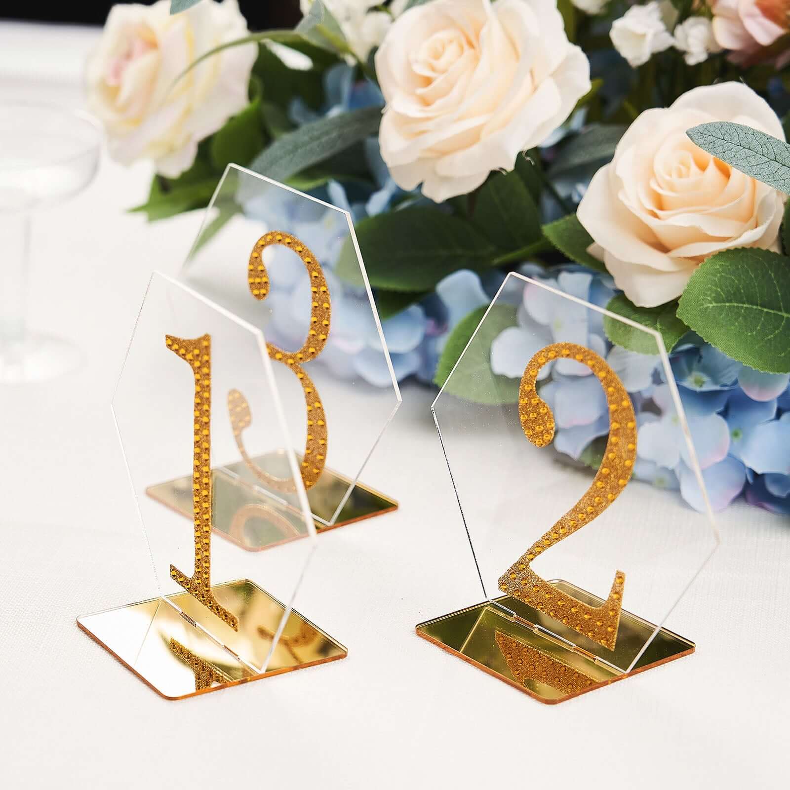 5-Pack Acrylic Table Sign Holders Hexagon Design Clear/Gold - Ideal for Modern Event Centerpieces 5