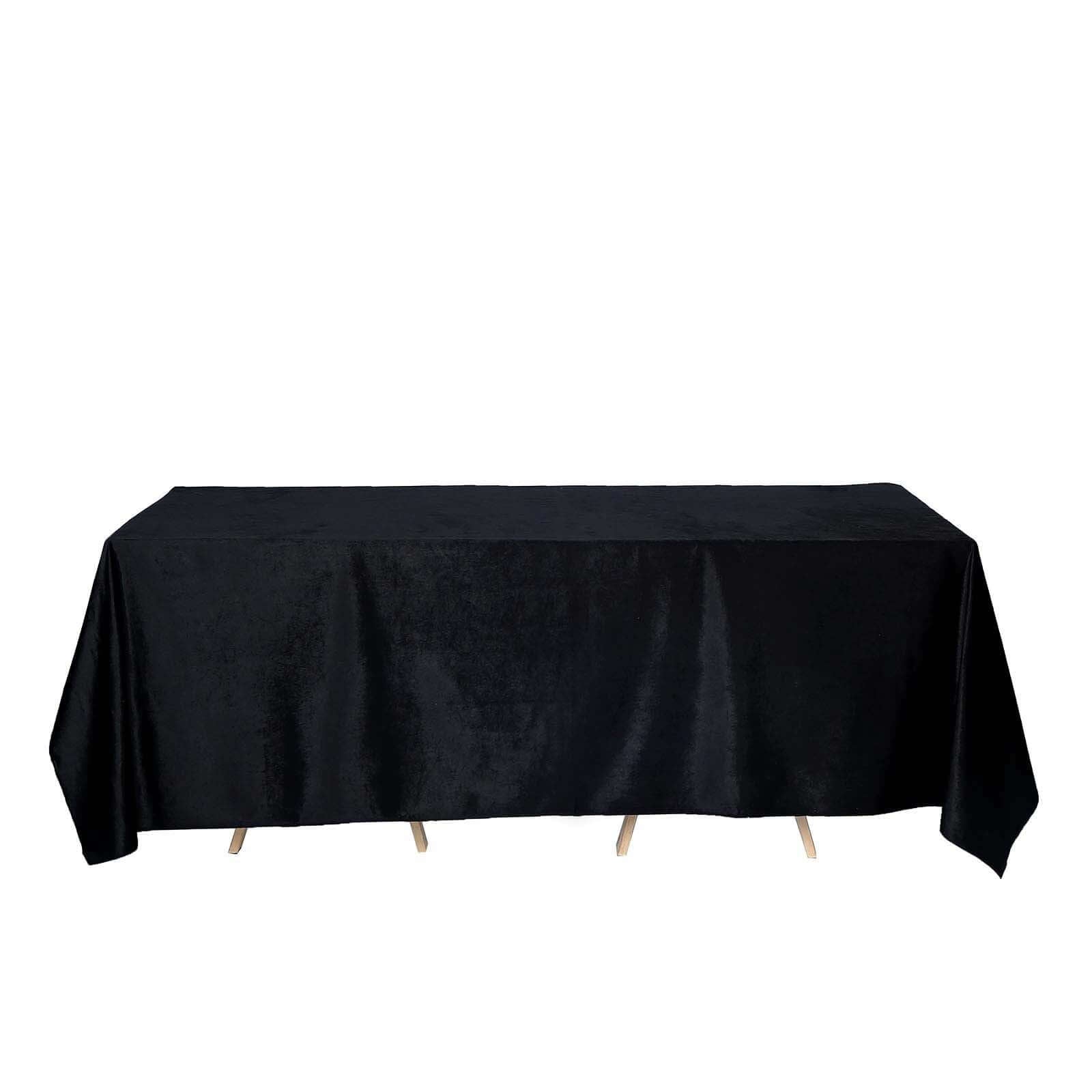 Premium Velvet 90x132 Rectangle Tablecloth Black - Reusable Soft & Polished Seamless Table Cover for Luxury Weddings & Events
