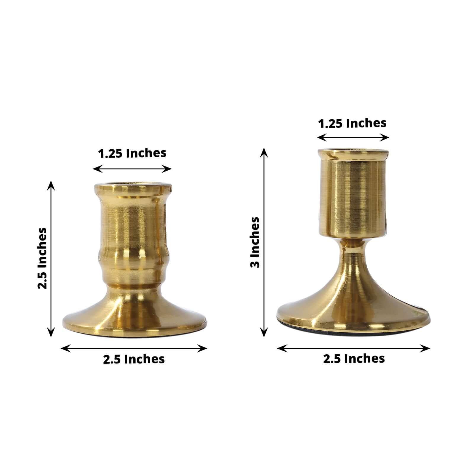 Set of 4 Metal Taper Candle Holders Vintage Gold with Sturdy Round Base - Traditional Pillar Candlestick Holders 2.5, 3