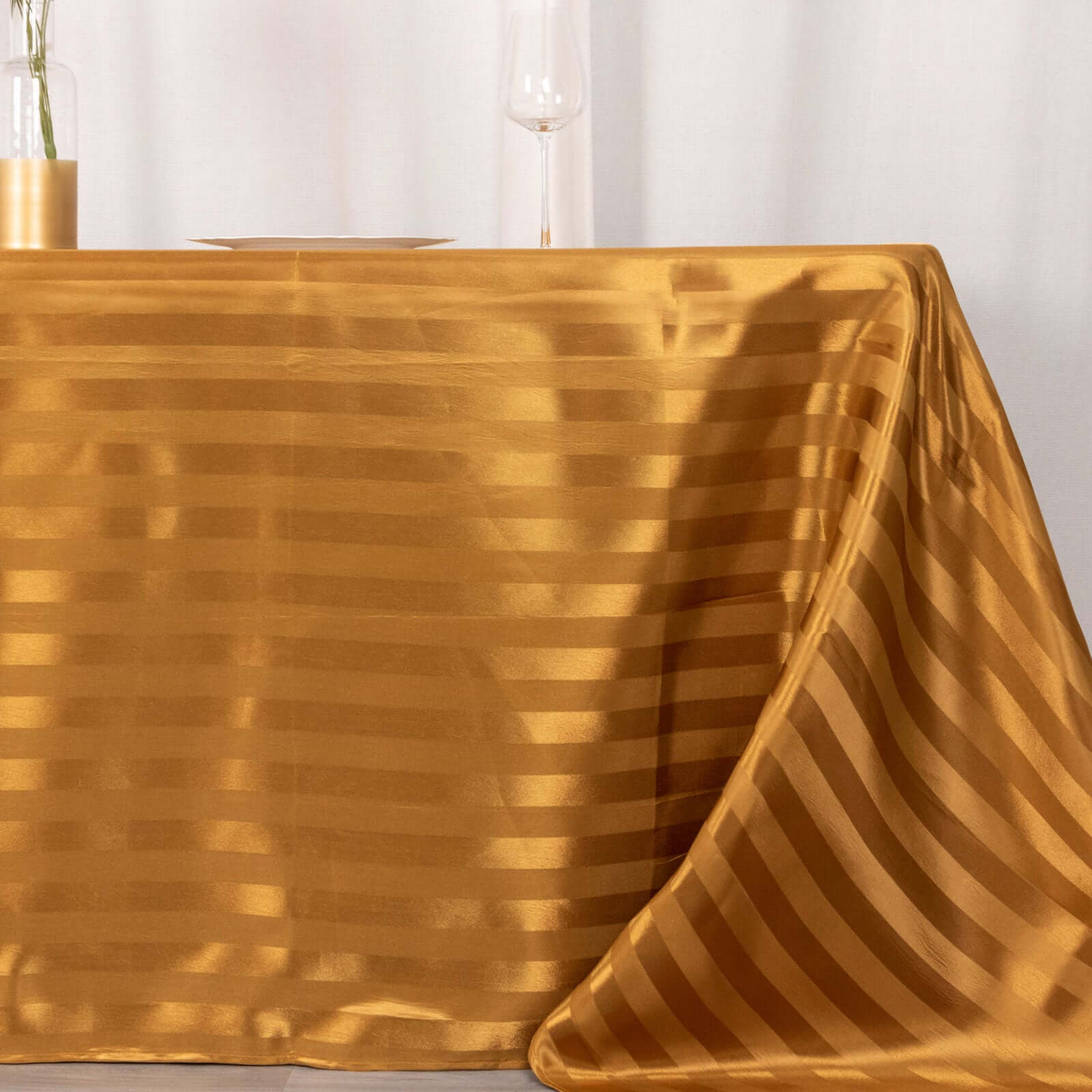 Satin Striped 90x132 Rectangular Tablecloth Gold Satin Stripe - Seamless Silky Smooth Table Cover