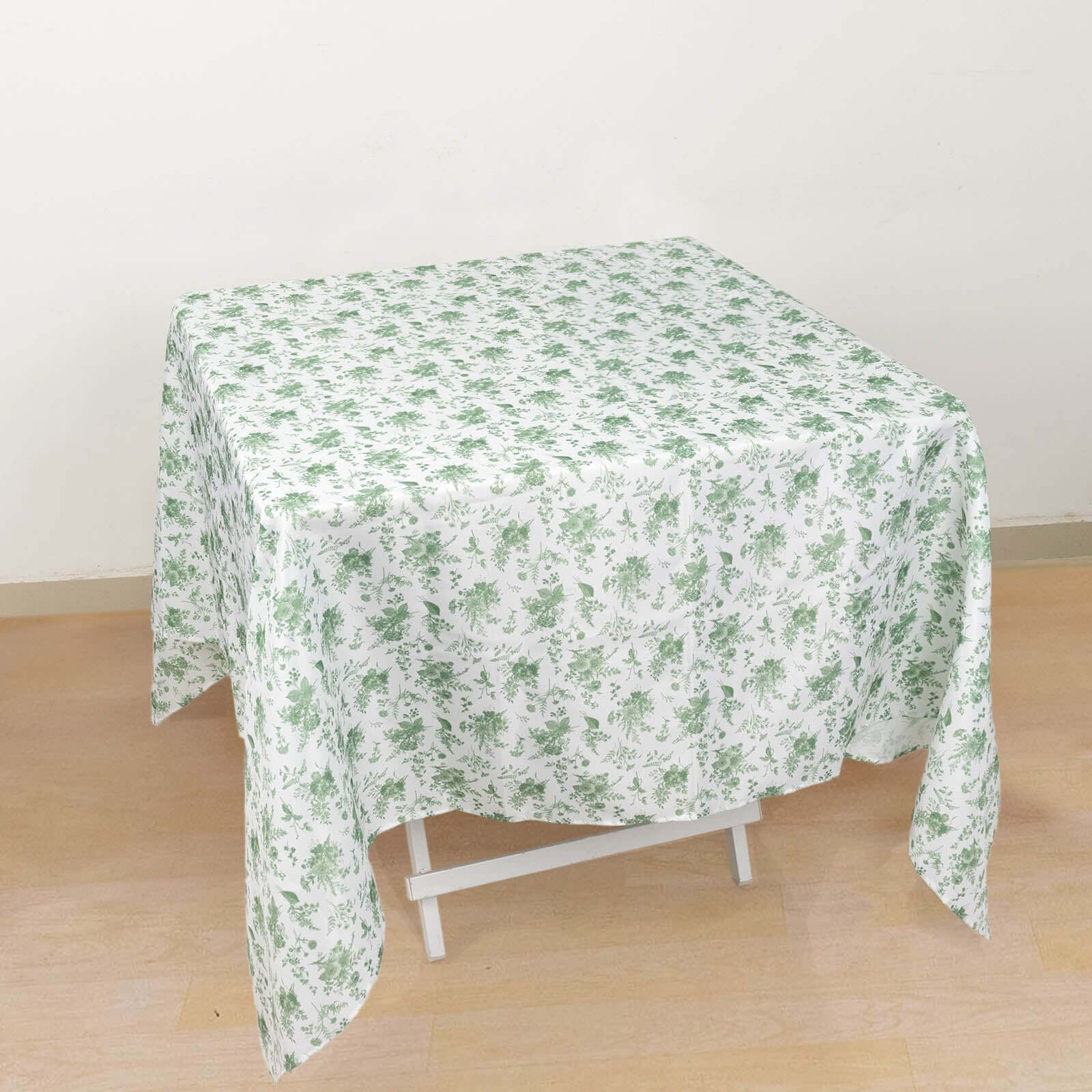 Polyester 70x70 Square Tablecloth Dusty Sage Green French Toile Pattern - Table Cover for Upscale Dining