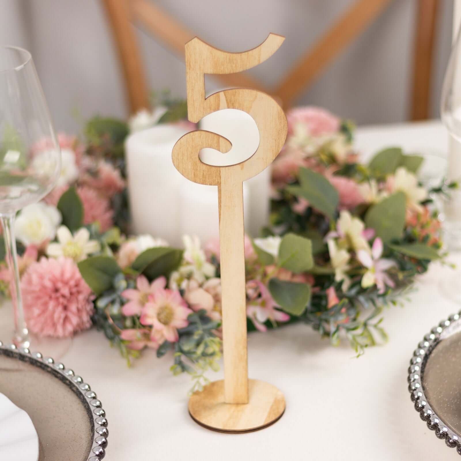 Set of 20 Wooden Wedding Table Numbers Natural 1-20 with Round Holder Base - Rustic Table Signs for Receptions 11 Tall