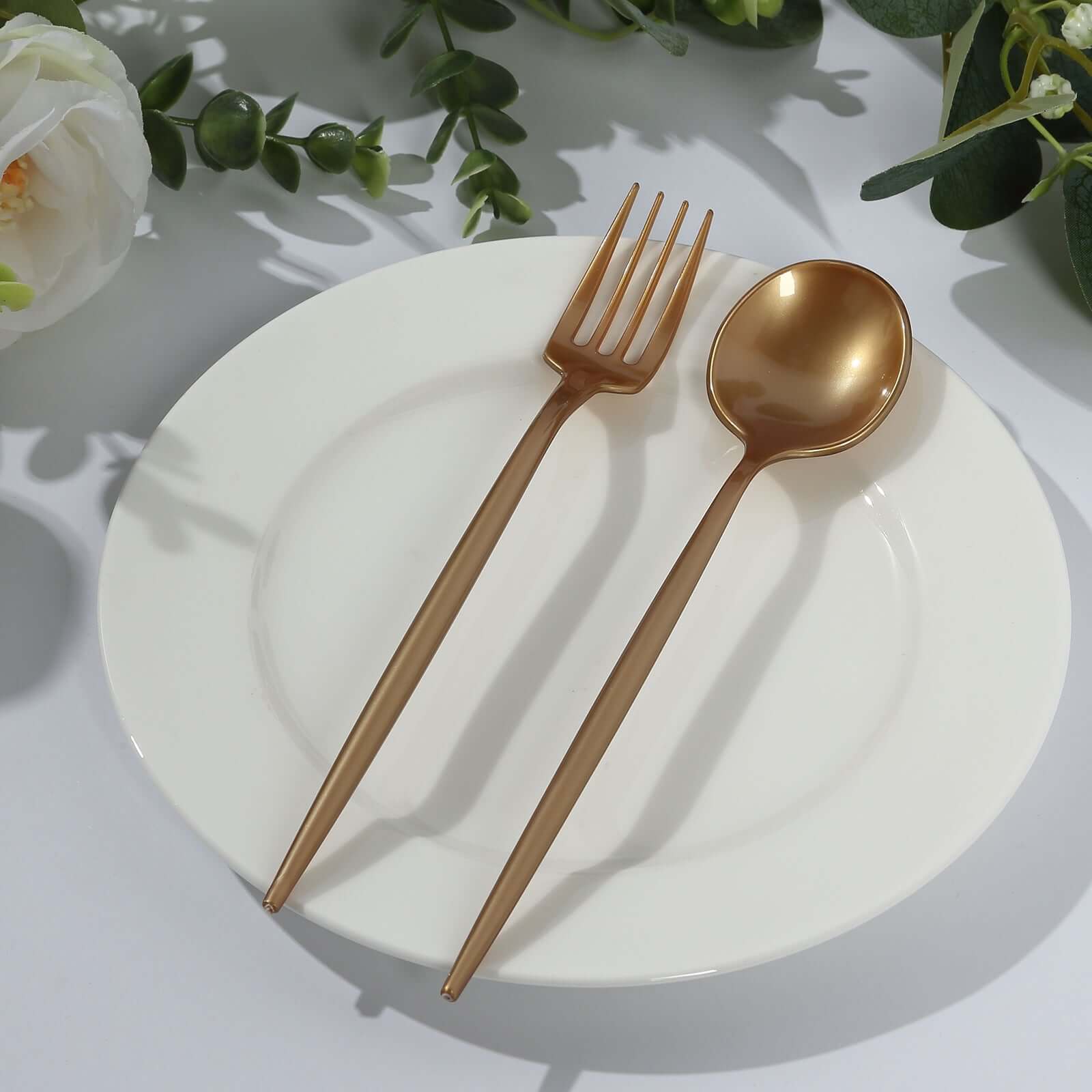 50-Pack Plastic Dessert Forks and Spoons with Gold Shiny Finish - Heavy Duty Disposable Silverware