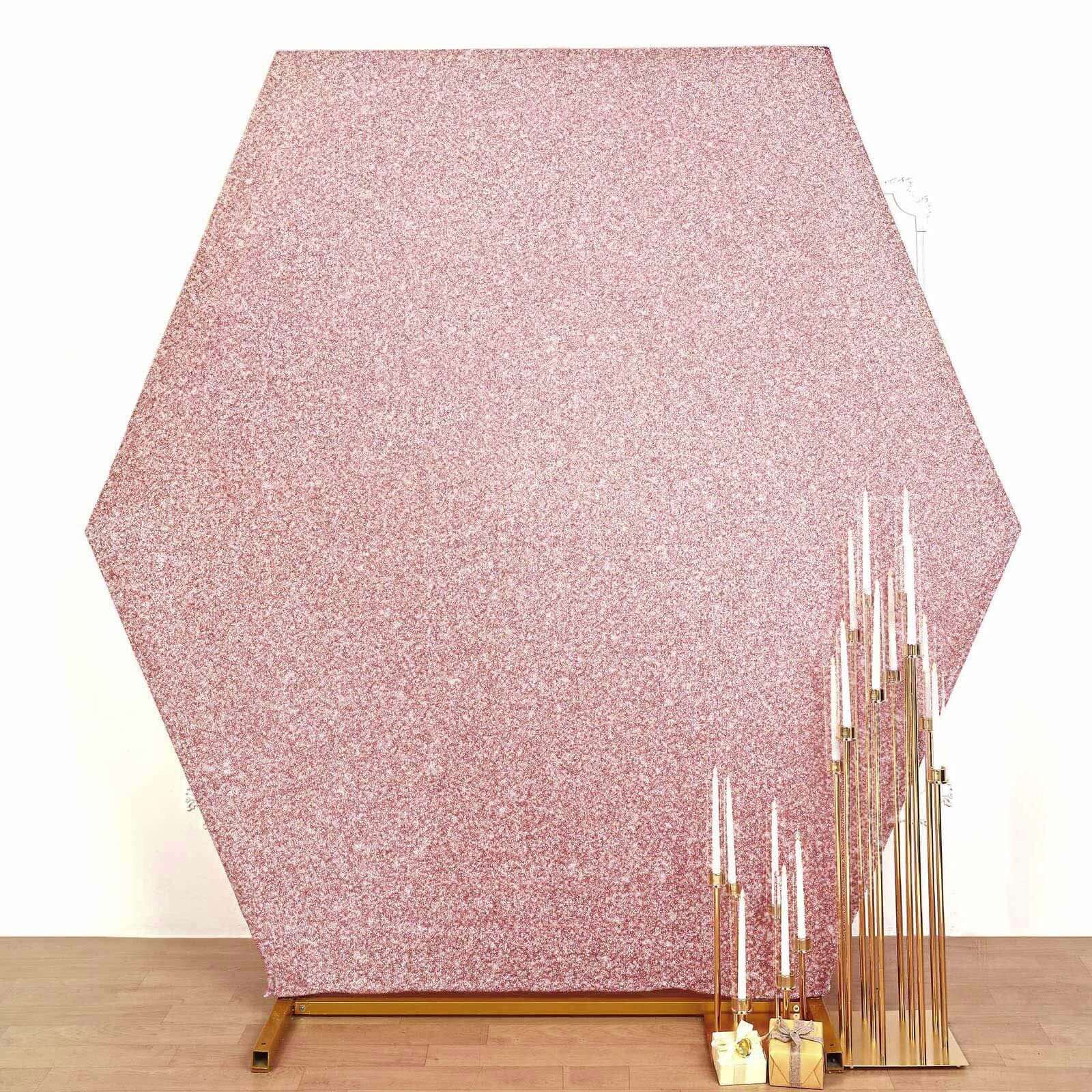 8ftx7ft Rose Gold Metallic Shimmer Tinsel Spandex Hexagon Wedding Arbor Cover, 2-Sided Backdrop