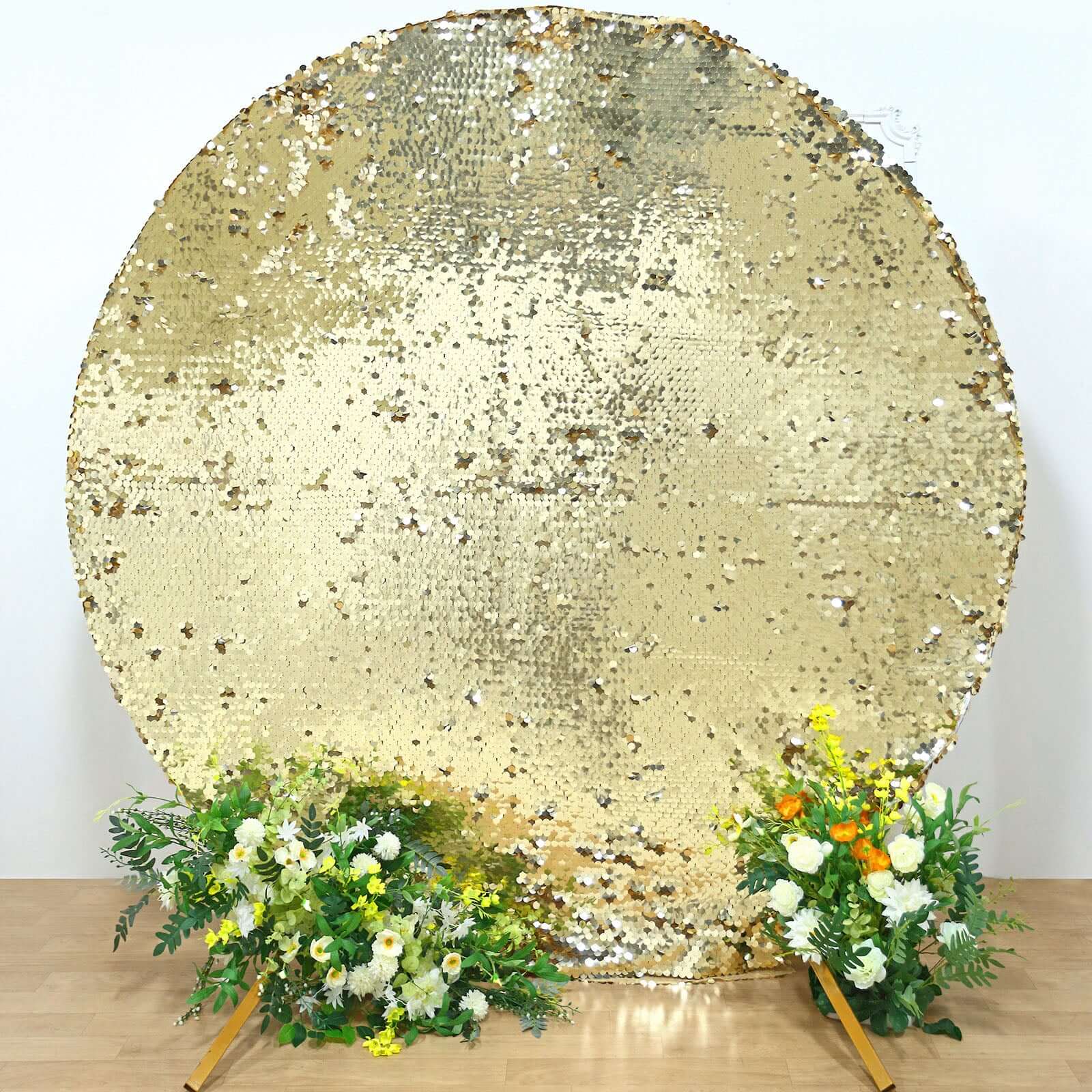 7.5ft Sparkly Champagne Double Sided Big Payette Sequin Wedding Arbor Cover, Round Fitted Backdrop Arch Cover