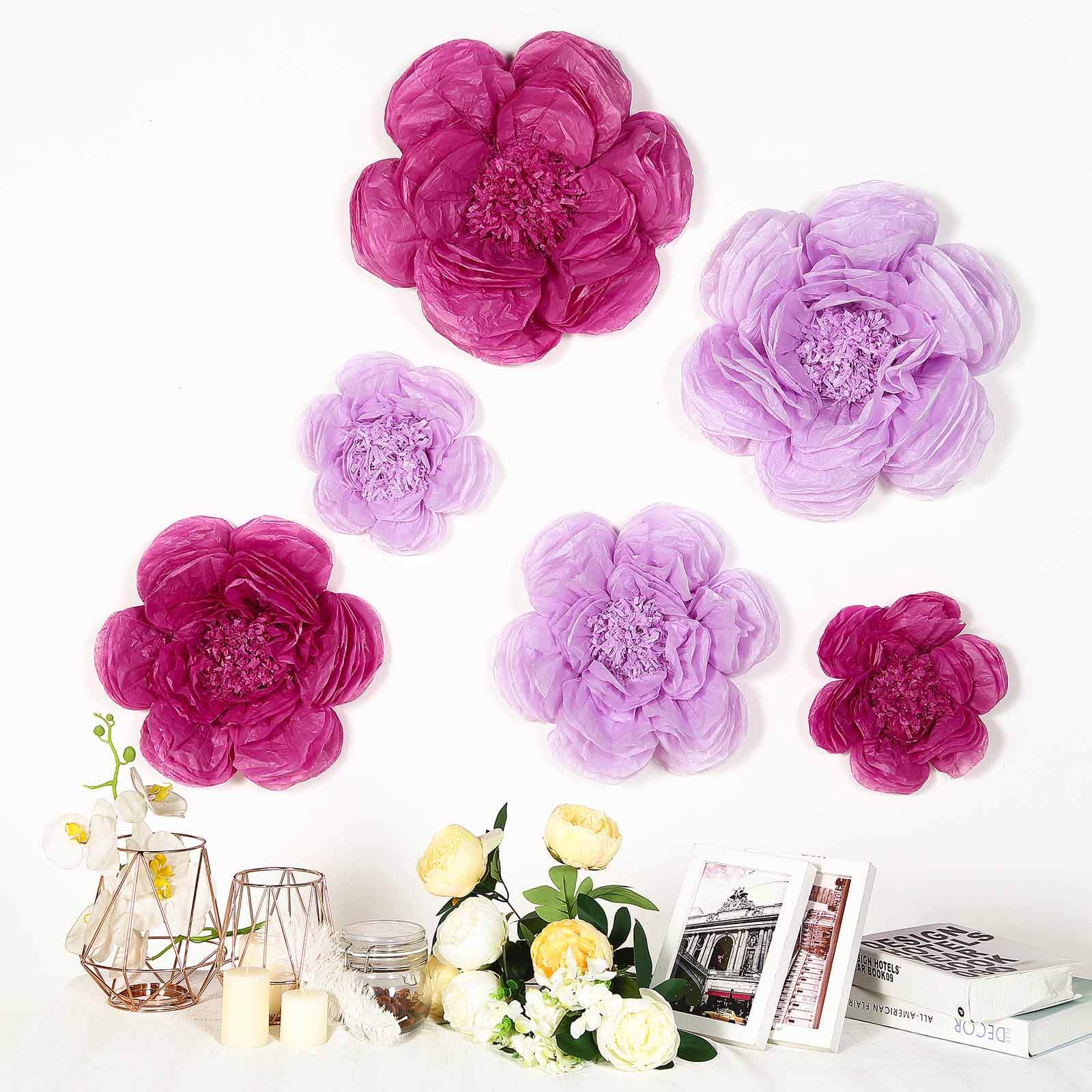 Set of 6 Lavender Eggplant Giant Peony 3D Paper Flowers Wall Decor - 12,16,20