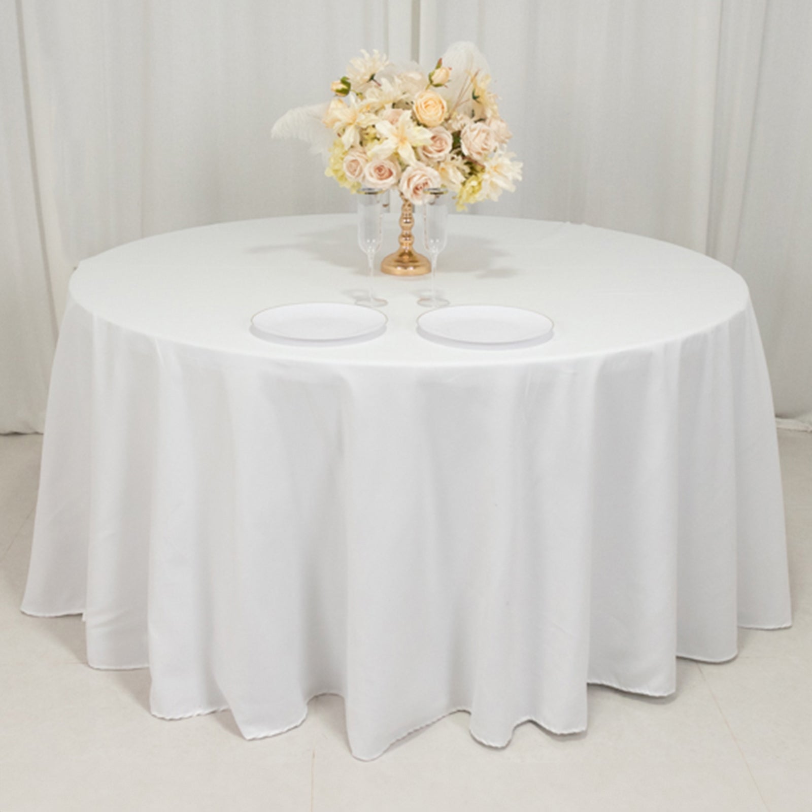 Cotton Blend 120 Round Tablecloth White - Seamless Wrinkle-Resistant Design for Upscale Occasions