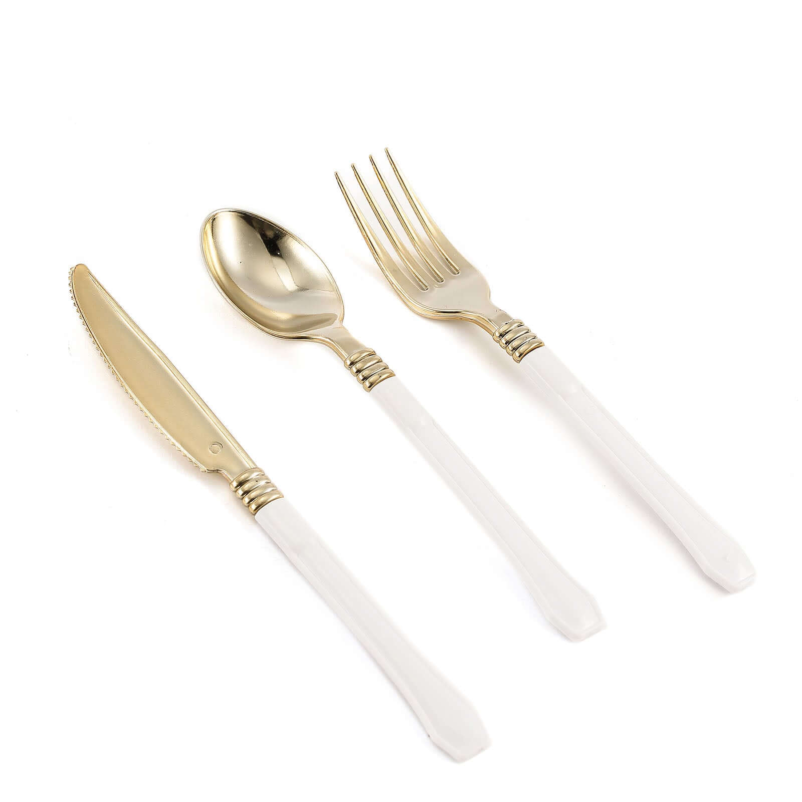 24-Pack Plastic Forks Gold with White Handles - Durable Food Safe Disposable Silverware for Lunch Buffets & Catering Services 7