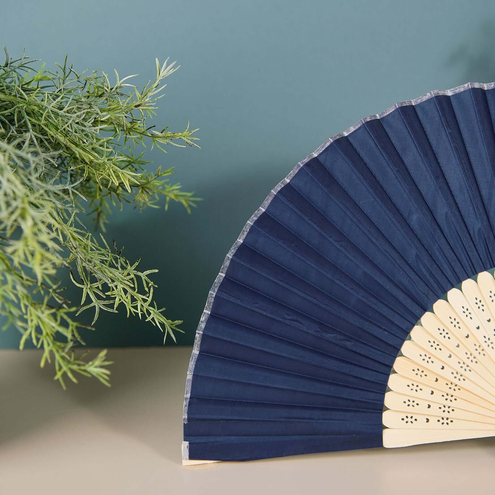 5 Pack Navy Blue Asian Silk Folding Fans Party Favors, Oriental Folding Fan Favors