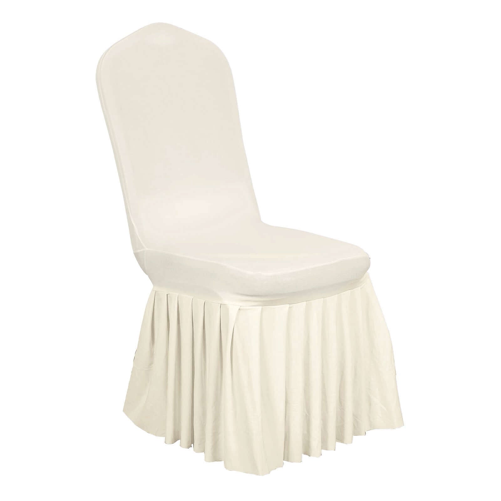 Spandex Chair Cover with Ruffle Pleated Skirt for Banquet Chairs Ivory - 1-Piece Stretch Fitted Slipcover